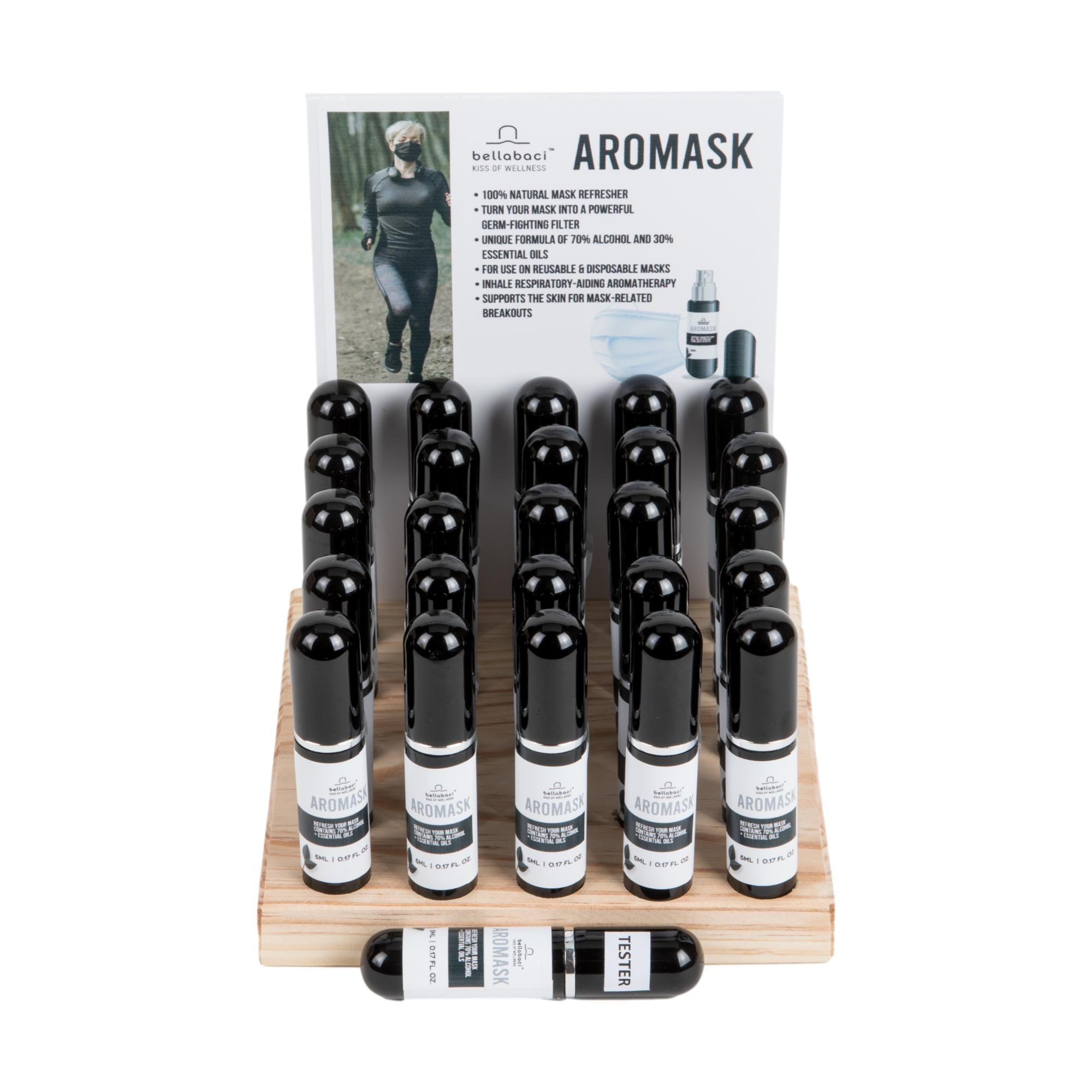 Bellabaci Aromask Aromatherapy Essential Oil Spray - 25 Count Retail Display with Tester - Perfect for Spa, Yoga & Home Relaxation