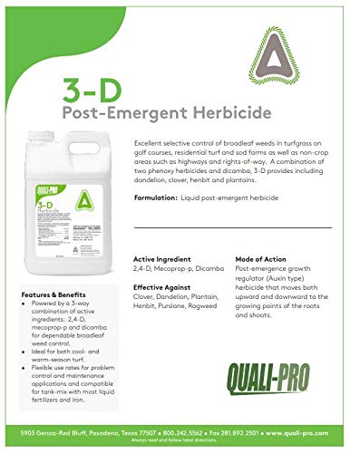 Quali Pro 3 - D Herbicide | 2.5 Gallon Weed Killer for Lawns & Turf | Controls Broadleaf Weeds | Professional Grade Herbicide for Golf Courses, Sports Fields & Commercial Landscaping