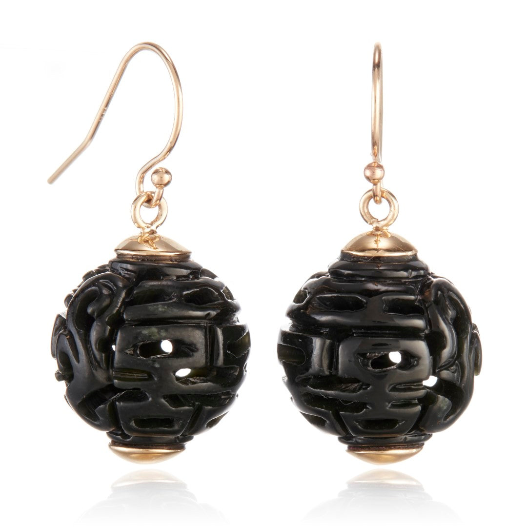 Black Nephrite Jade Dragon Ball Earrings for Women - Handmade Dangle Earrings with Sterling Silver Hooks - Perfect for Parties, Weddings, and Gifts