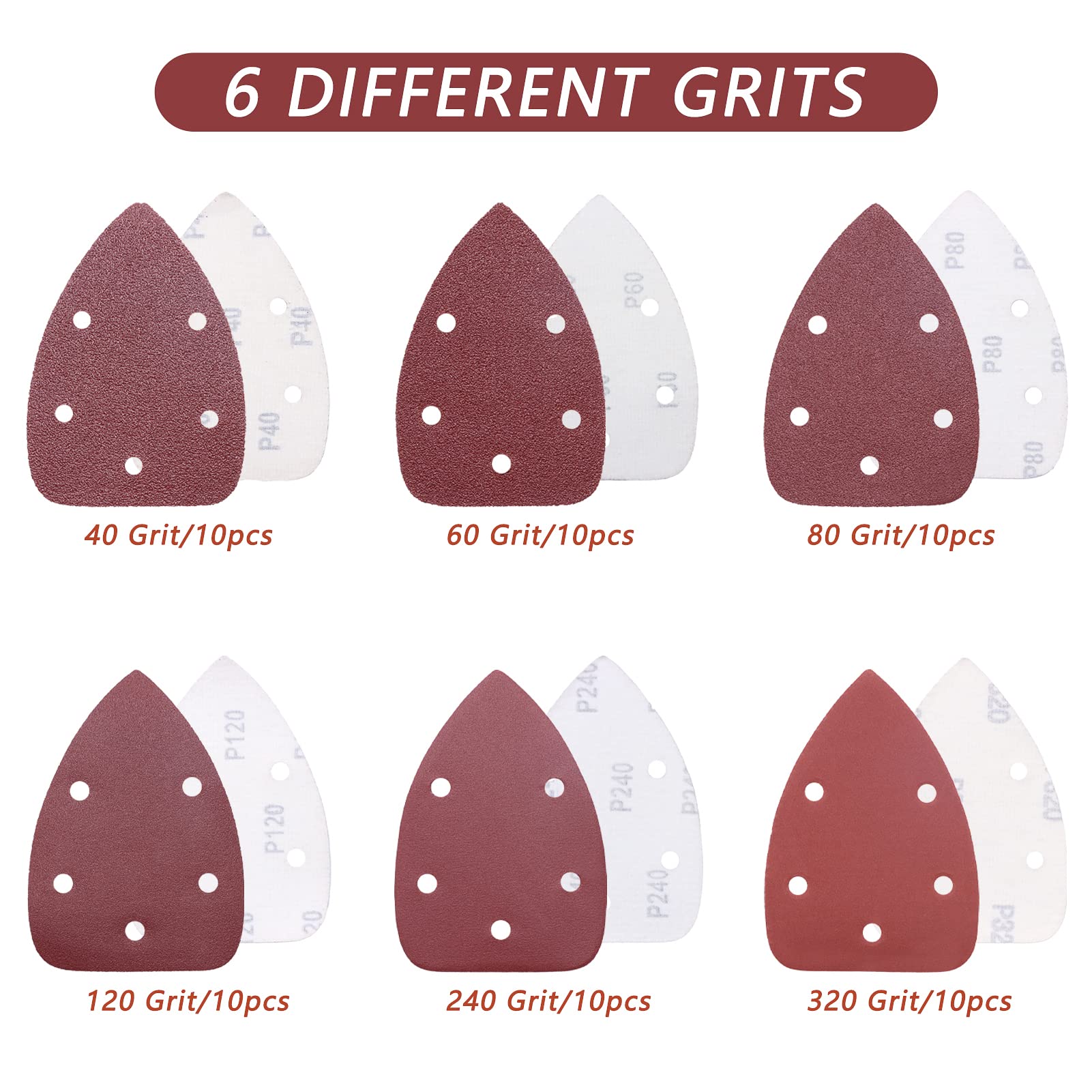 ZEHIQ 60-Piece Mouse Detail Sander Sandpaper Set - 5 Hole Hook & Loop Sanding Discs (40/60/80/120/240/320 Grit) for 140mm Sanders - Perfect for Woodworking, Furniture Refinishing & DIY Projects