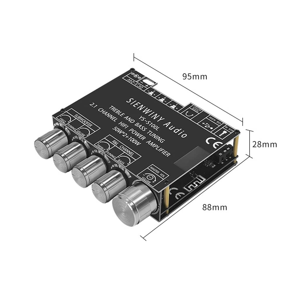 Portable Bluetooth 2.1 Channel Power Amplifier Board - 100W Stereo Subwoofer Amp Module with BT 5.0 for Home Audio, Car Audio, DIY Speaker Projects