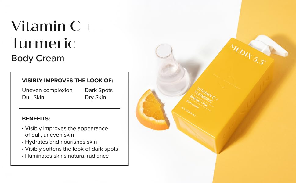 Medix 5.5 Vitamin C Brightening Cream - Anti-Aging Face & Body Moisturizer for Women & Men | Dark Spot Corrector, Wrinkle Reducer & Skin Tone Evening Lotion (15 Fl Oz) | Perfect for Daily Skincare Routine & Nighttime Hydration