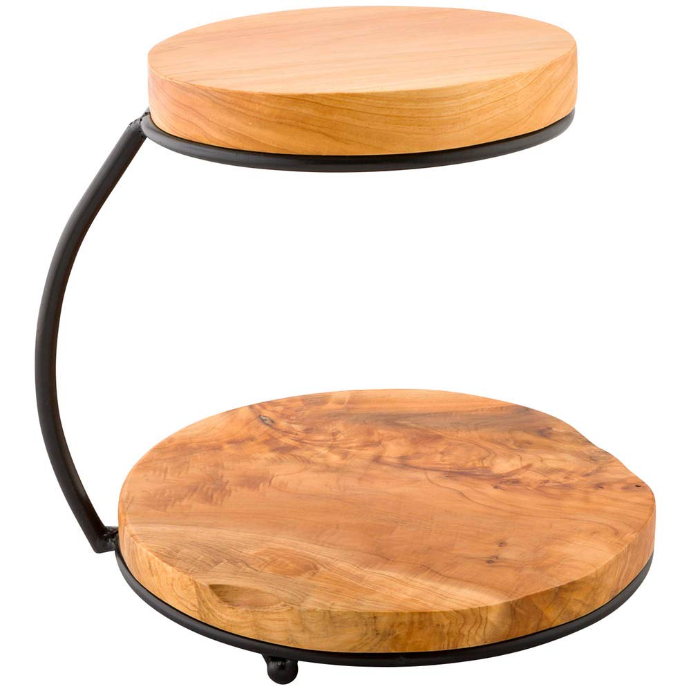 Restaurantware Nature Tek 10.75 x 9.75 Inch 2-Tier Rustic Cupcake Stand - Handmade Metal Frame with Natural Wood Tiers for Desserts, Fruits, Snacks | Perfect for Wedding, Birthday Party, and Buffet Display