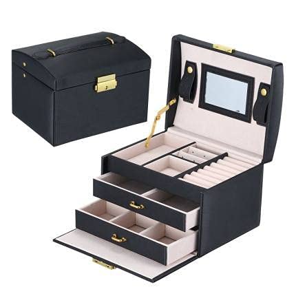 Large Jewelry Organizer Box - High Capacity Leather Jewelry & Makeup Storage Case for Travel, Home & Beauty Organization | Perfect for Necklaces, Rings, Earrings & Cosmetics
