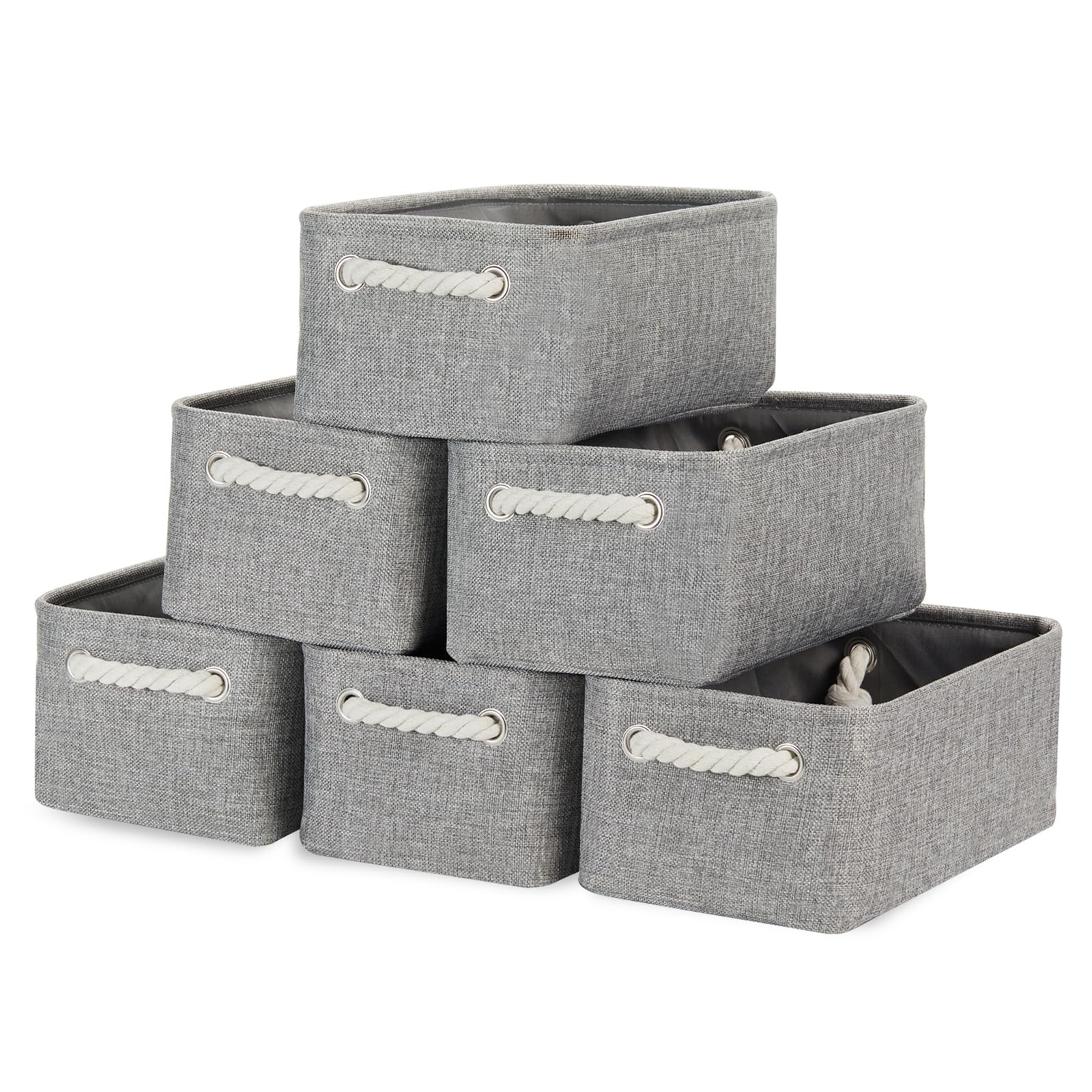 Small Gray Fabric Storage Bins Set of 6 - Collapsible Organizer for Closet & Shelf