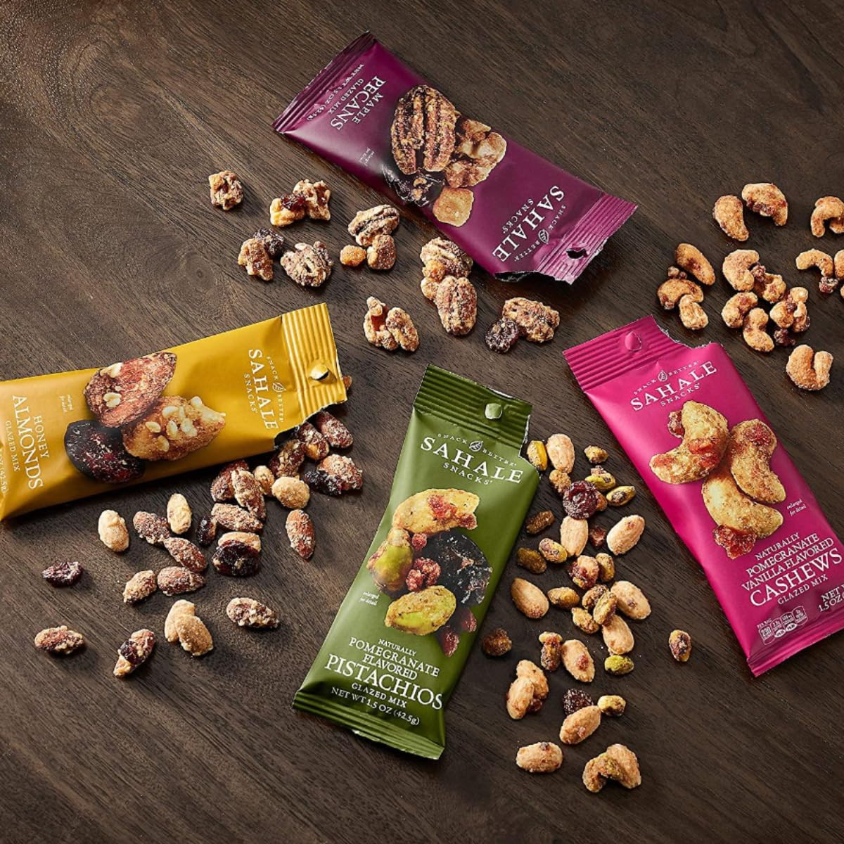 Premium SUPREME BOX Sahale Snacks Pomegranate Flavored Pistachios Glazed Mix - Gluten Free, Non-GMO, Individually Wrapped 1.5oz (Pack of 5, 7.5oz Total) - Healthy Snack for Office, Travel & Hiking