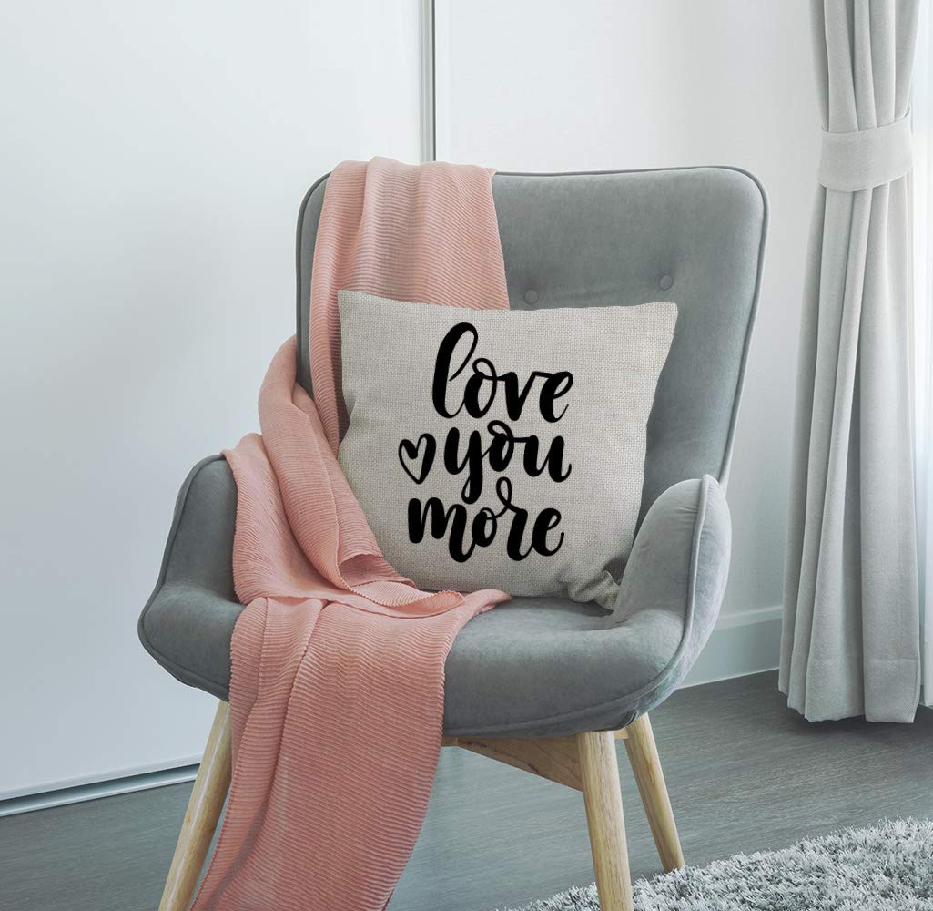 SSOIU 'Love You More' Decorative Throw Pillow Covers 18x18 Inches - Soft Cotton Linen Cushion Covers for Sofa, Couch & Bench - Perfect for Home Decor, Living Room & Bedroom Accents