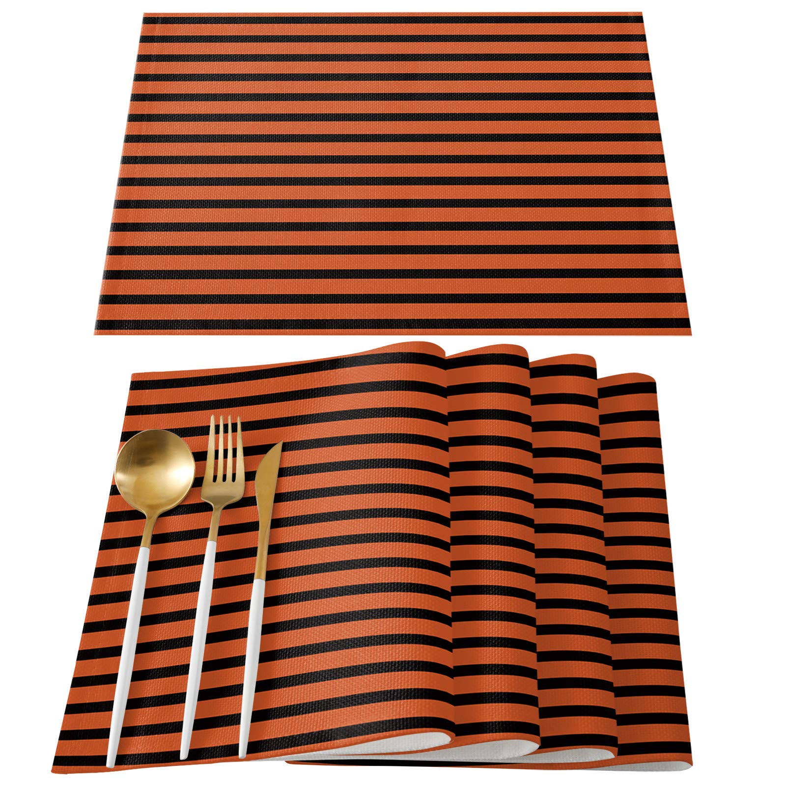 Ldtrchee Halloween Black Orange Stripes Washable Placemats - Set of 6, 13