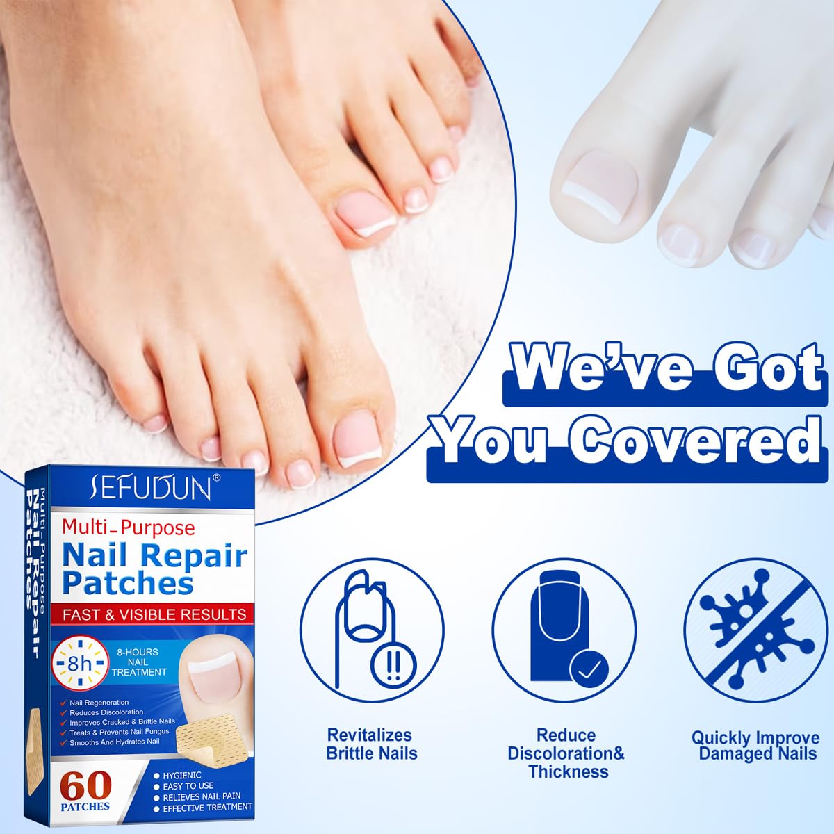 60-Piece Multi-Purpose Nail Repair Patches | Overnight Treatment for Nail Discoloration & Cracked Nails | Restores Healthy Nail Appearance | Perfect for At-Home Manicures & Nail Care Routines