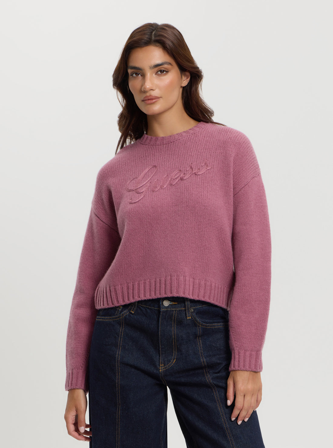 Guess Originals Vintage Pink Graphic Sweater for Women - Retro Casual Pullover for Fall & Winter Fashion | Perfect for Layering, Outings & Cozy Days