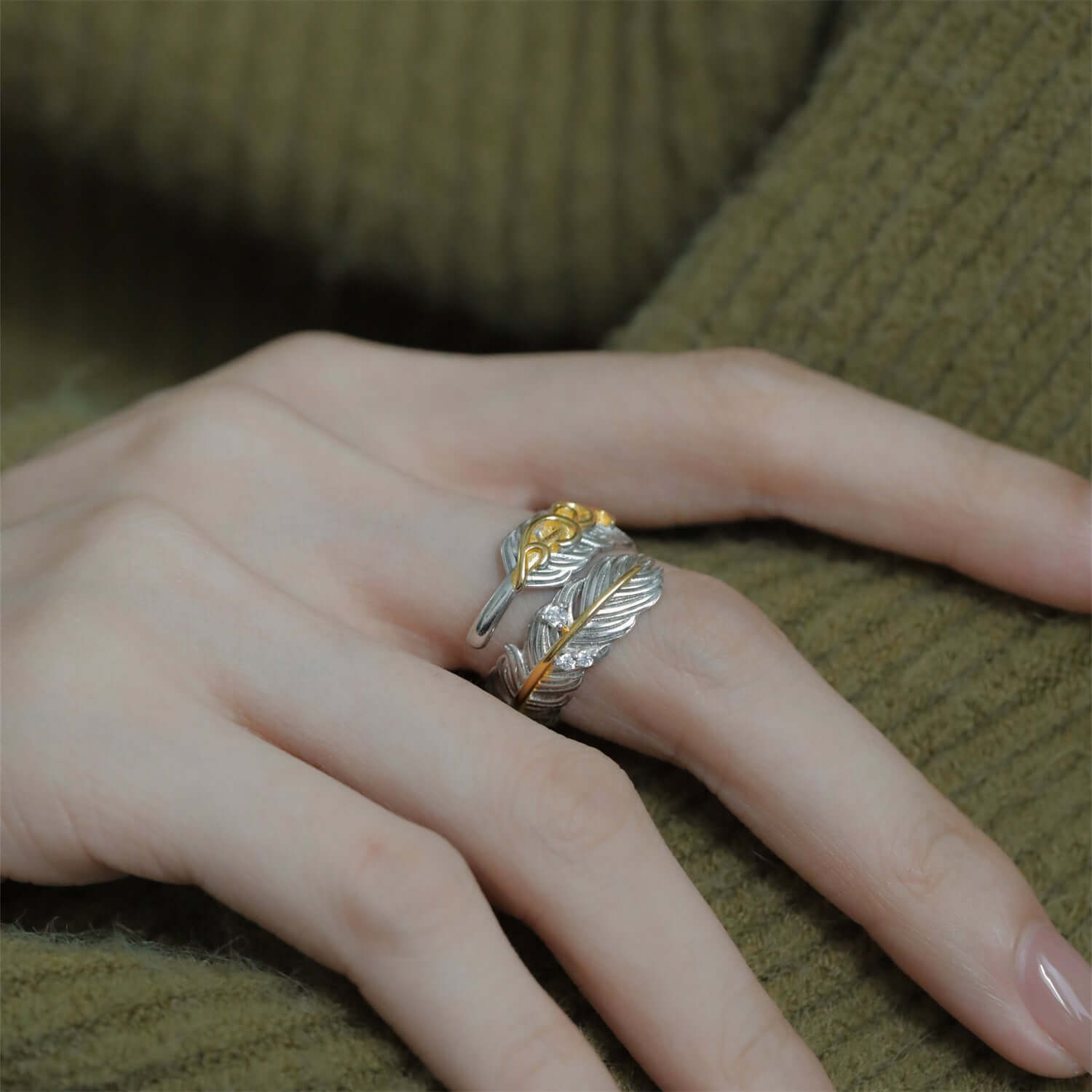 Two Tone Feather Wrap Ring - Angel Wing Jewelry for Women | R2103 | Elegant Gift for Valentine's Day, Anniversary & Special Occasions