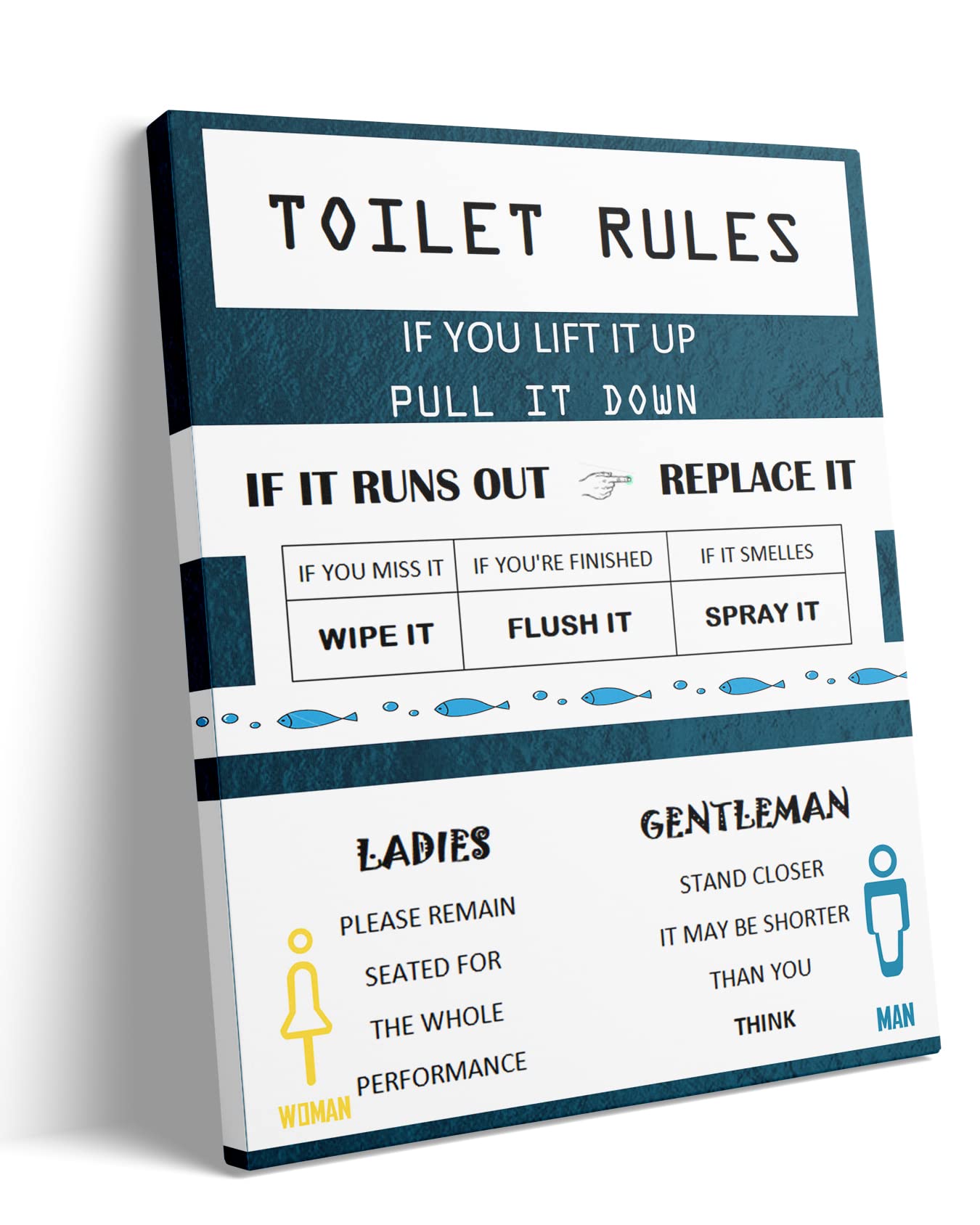 Sunwes Bathroom Wall Art - Funny Restroom Signs & Decor, Black White Farmhouse Boho Toilet Decorations for Guest Bathroom (Blue 8x10 Inches) - Perfect for Home, Office, or Cafe Restroom Decor