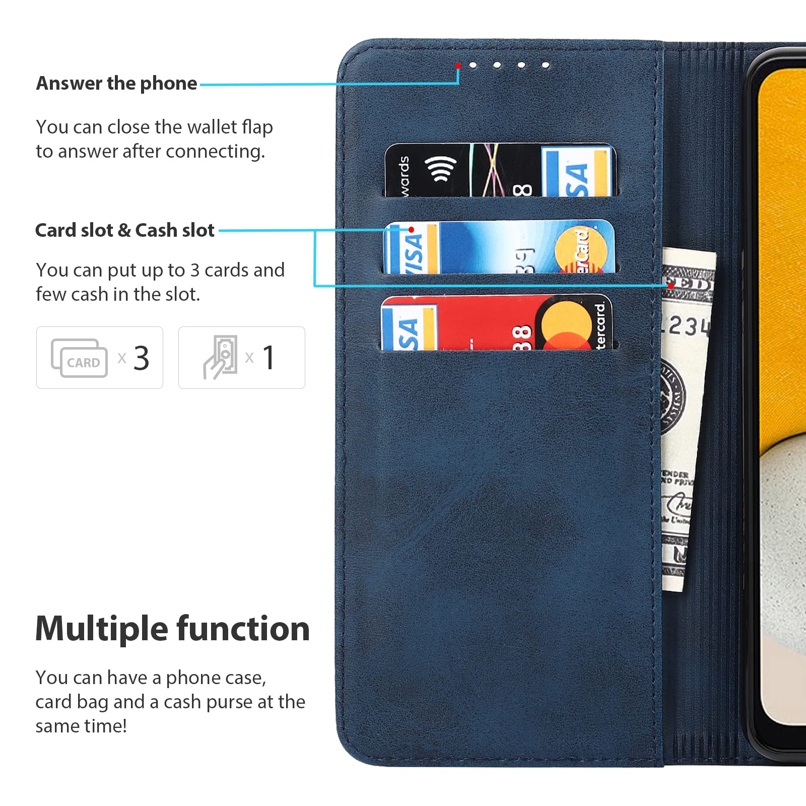 Havaya Samsung Galaxy A53 5G Wallet Case with Card Holder - Flip Folio Cover for Women (Dark Blue) | Perfect for Work, Travel & Everyday Protection