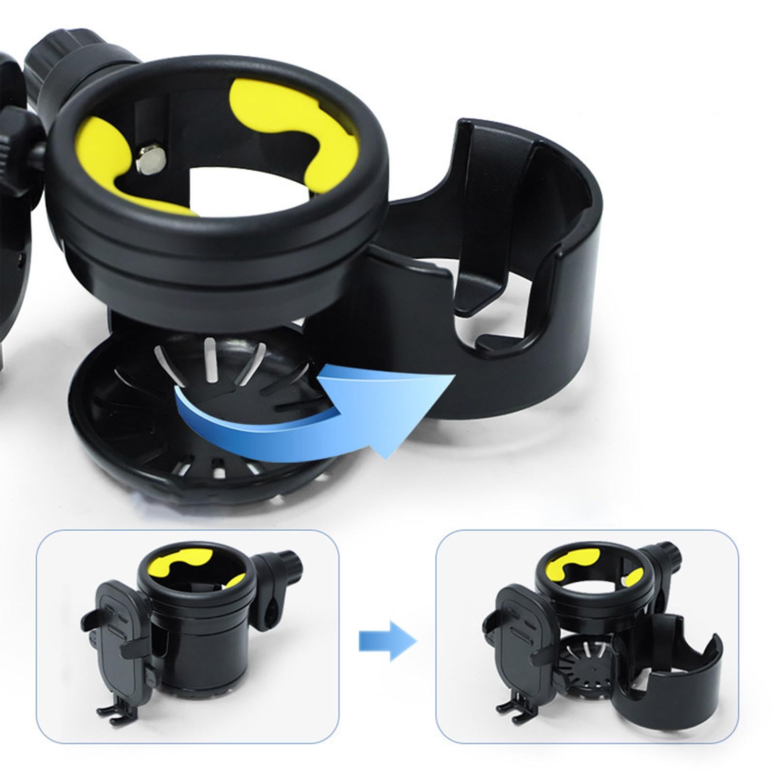Rotating Pram Cup Holder - Universal Stroller Organizer & Bottle Holder for Nursing Carts, Wheelchairs, Baby Strollers | Perfect for Coffee, Drinks & Snacks On-The-Go