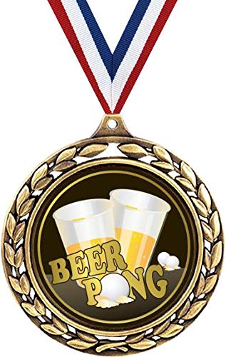 2.5 Inch Laurel Wreath Beer Pong Medals - Gold Silver Bronze Drinking Game Awards for Adults & Kids - Perfect for Beer Pong Tournaments, College Parties & Fun Drinking Games