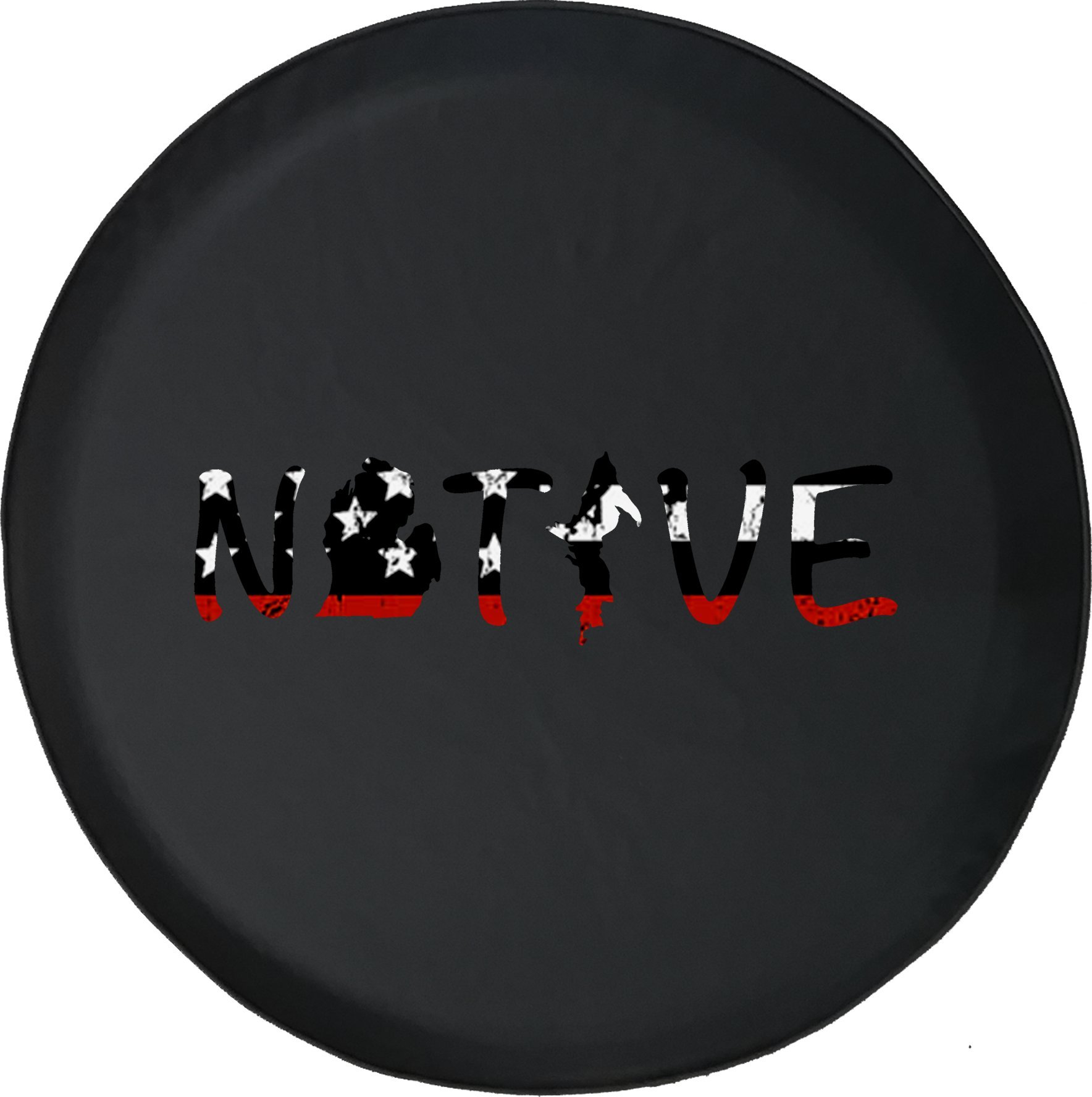 30 Inch Thin Red Line Distressed American Flag Tire Cover for Trucks & SUVs - Durable Caps Supply Michigan Design for Outdoor Adventures & Road Trips
