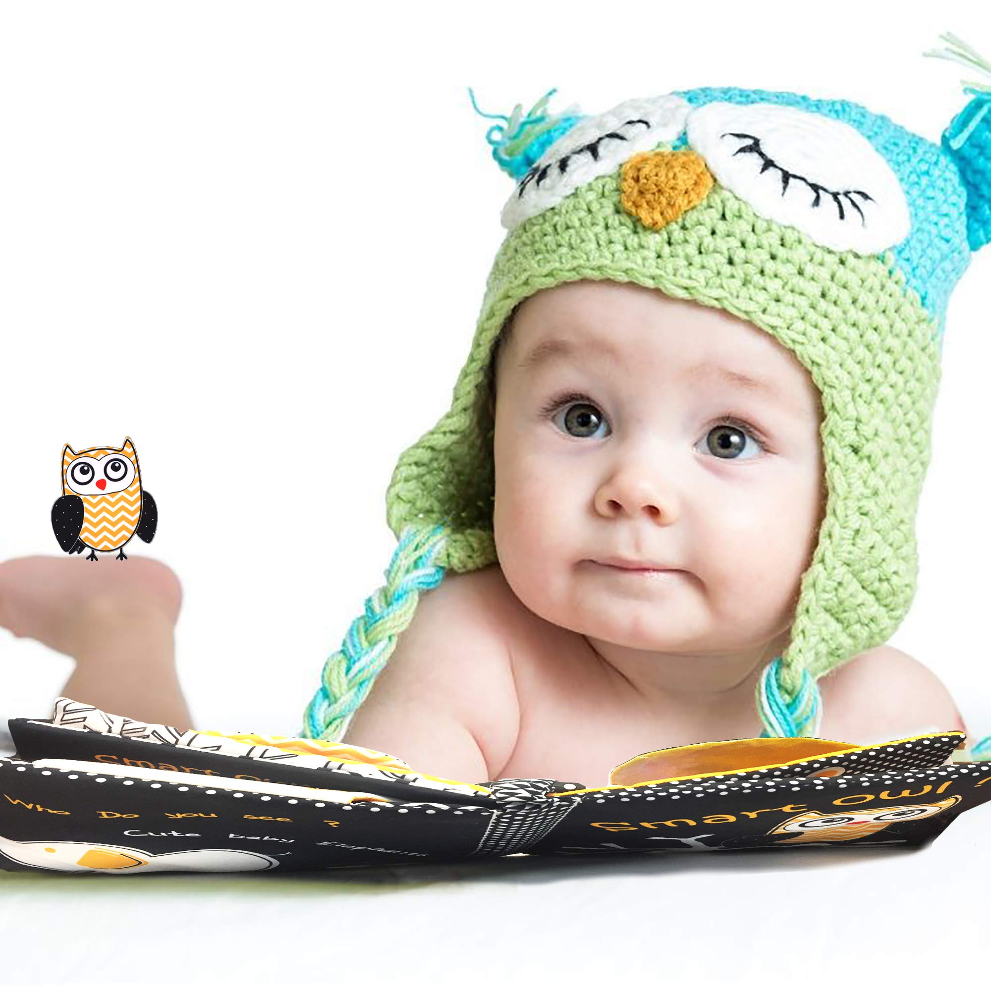 Soft Touch & Feel Crinkle Baby Books for Infants 0-12 Months - High Contrast Sensory Toys with Teether & Mirror for Tummy Time - Perfect Christmas & Shower Gift for Boys & Girls (Owl Design) - Ideal for Early Learning, Sensory Development & Playtime