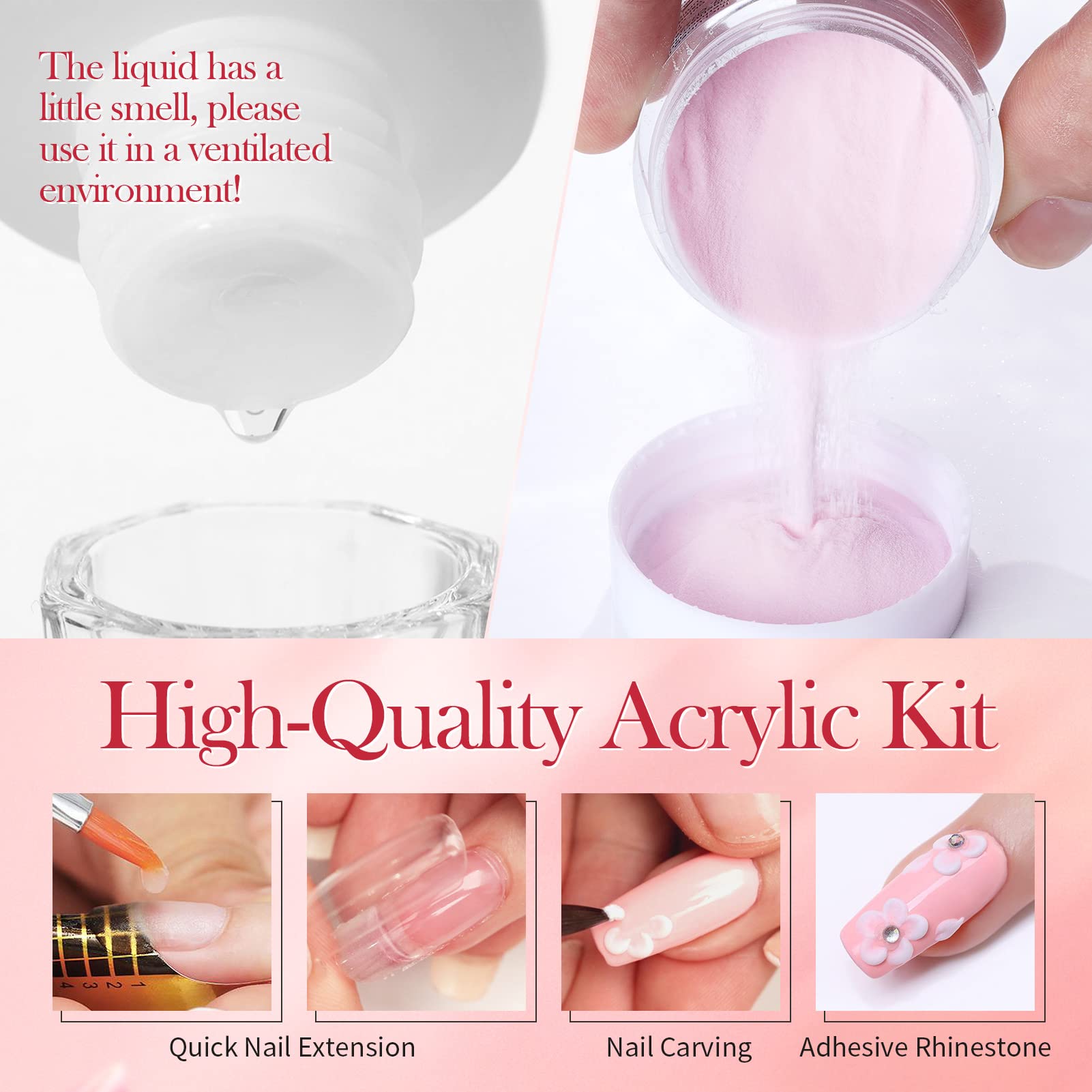 BORN PRETTY Acrylic Nail Kit with Clear Nude Pink Powder & Monomer Liquid - 30g(1oz) Professional Starter Set for Acrylic Nails Extension & DIY Manicure at Home - Perfect for Beginners & Nail Art Enthusiasts