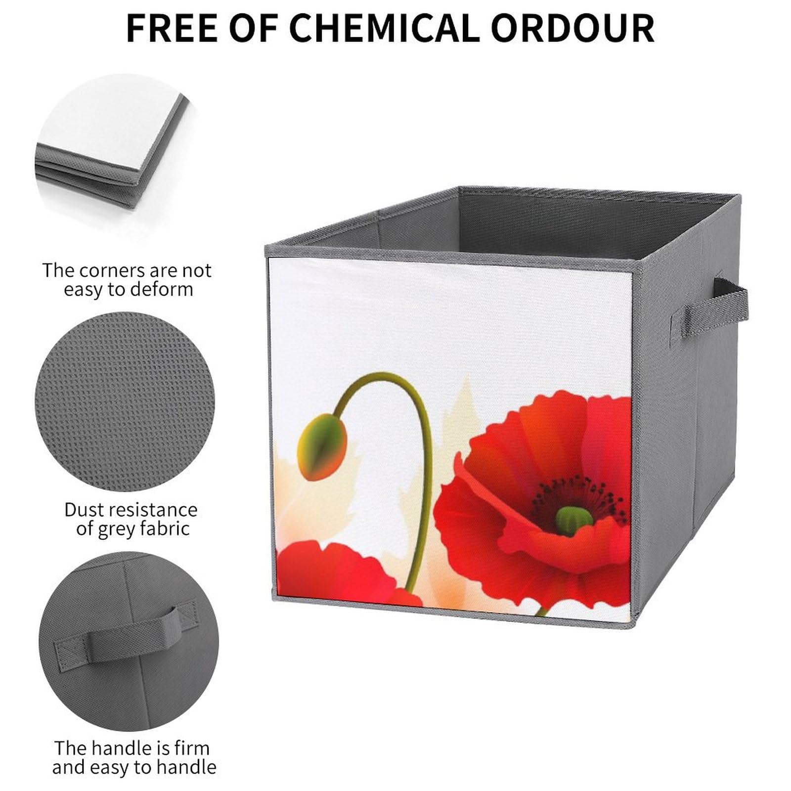 6-Pack Poppy Flower Print Collapsible Storage Bins with Handles - Large Closet Organizer Baskets for Clothing, Toys & Home Organization | Perfect for Bedroom, Nursery & Closet Storage