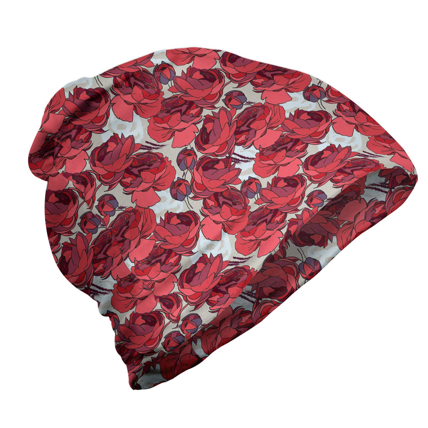 Ambesonne Unisex Beanie - Vibrant Roses Bouquet Design for Hiking & Outdoor Activities | Winter Warm Knit Hat for Men & Women
