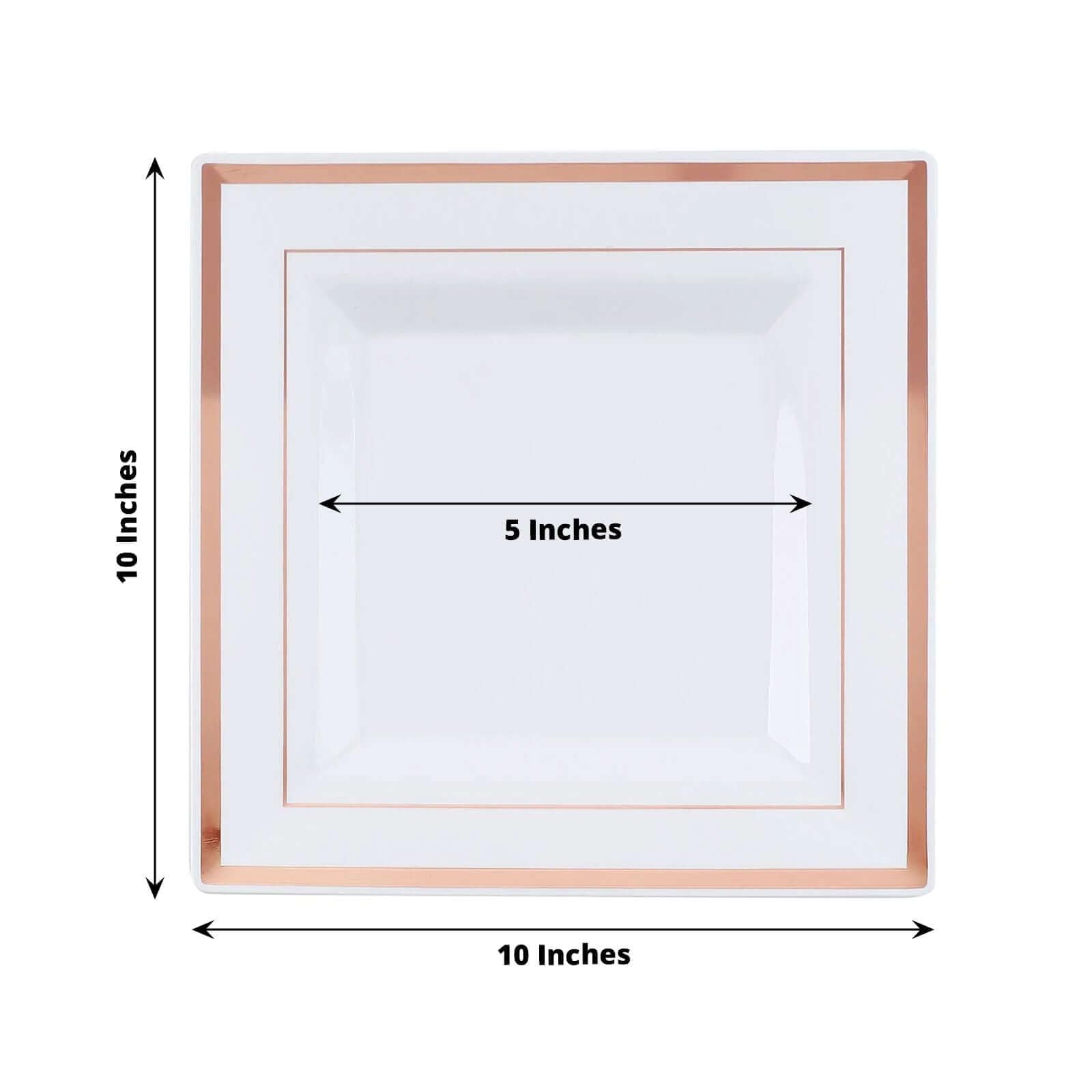 Efavormart 20 Pack 10 Inch White Square Disposable Plastic Plates - Elegant Rose Gold Rim for Weddings, Parties, Events & Special Occasions - Perfect for Salads, Desserts & Appetizers