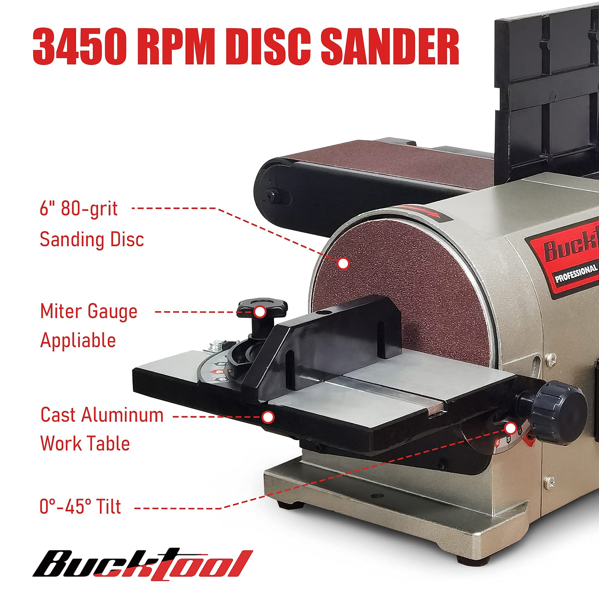BUCKTOOL 5.0A 4x36 Inch Belt & 6 Inch Disc Sander with 3/4HP Motor - Portable Aluminum Base BD4603 Upgraded Model for Woodworking, Metal Polishing & DIY Projects