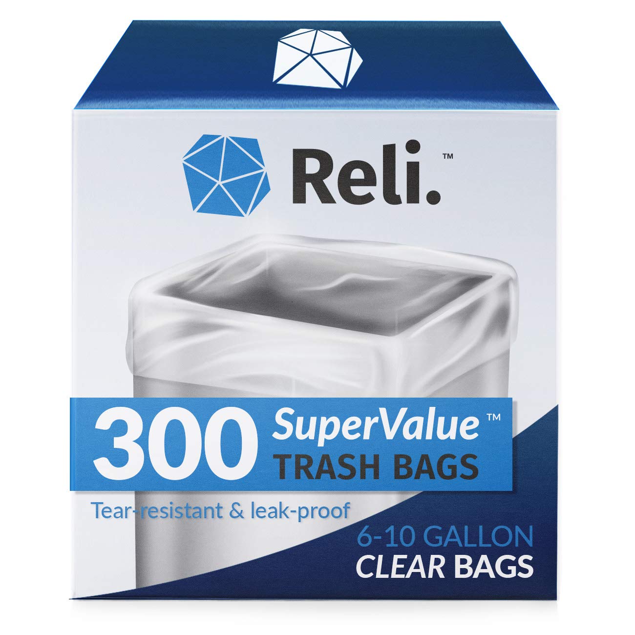 Reliable 6-10 Gallon Trash Bags - 300 Count Clear Heavy Duty Garbage Bags for Bathroom, Kitchen & Office Waste Disposal