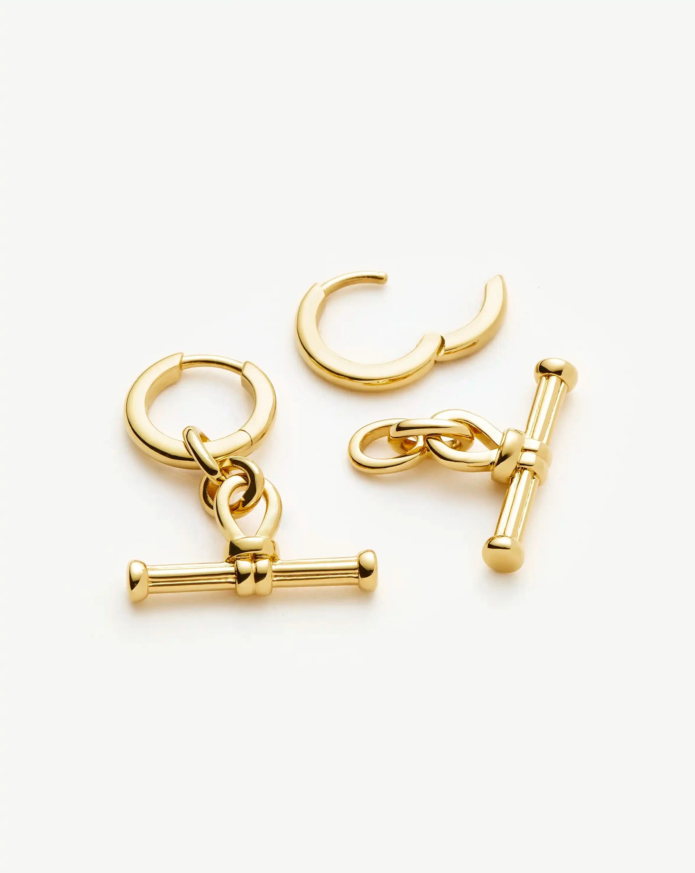 18ct Gold Plated Ridge T Bar Drop Huggie Earrings - Elegant Dangle Earrings for Women, Perfect for Parties, Weddings & Everyday Wear