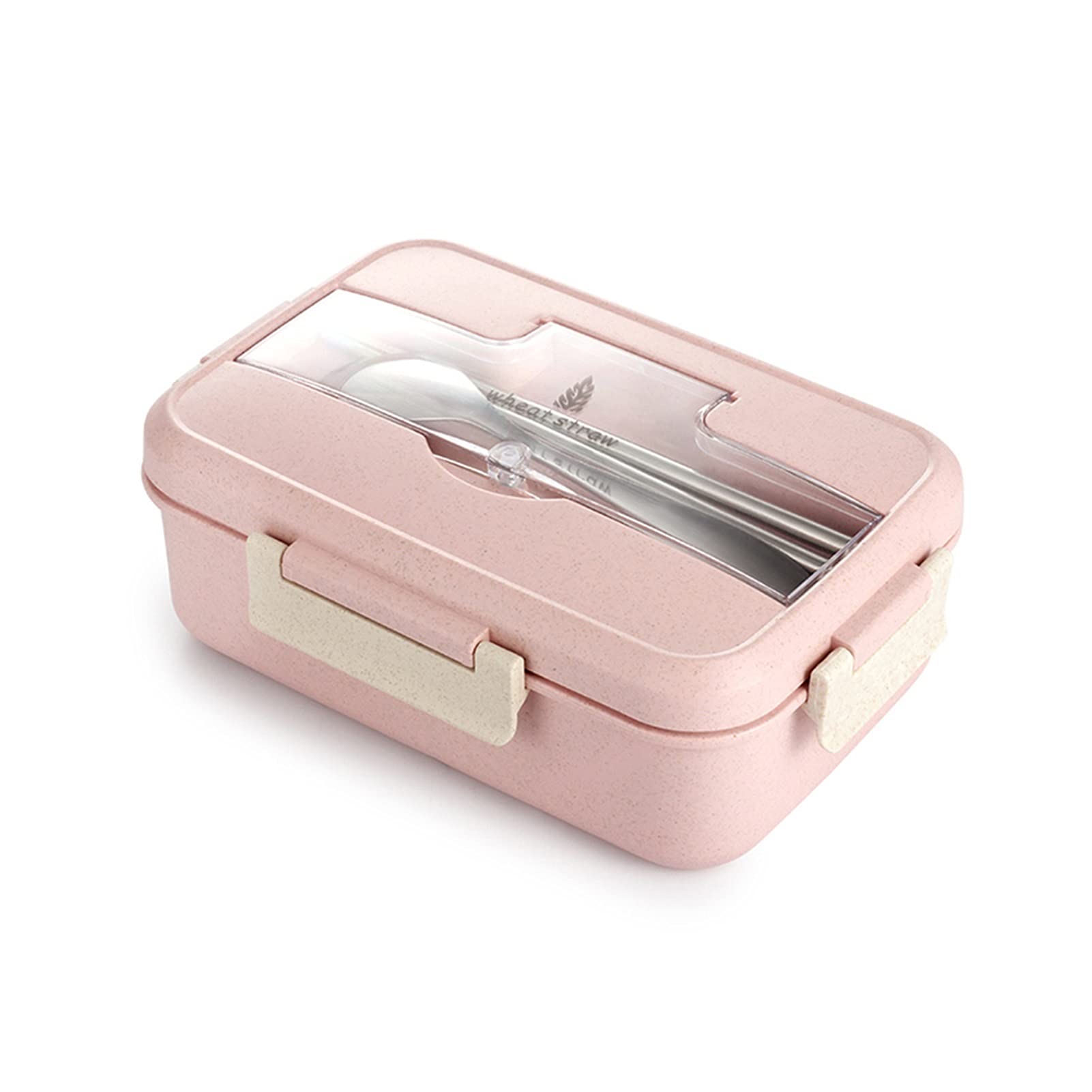 Eco-Friendly Wheat Straw Lunch Box with Spoon & Chopsticks - Microwave Safe Food Storage Container for Kids, School, Office & Bento - Pink | Perfect for Meal Prep, Picnics & On-the-Go Dining