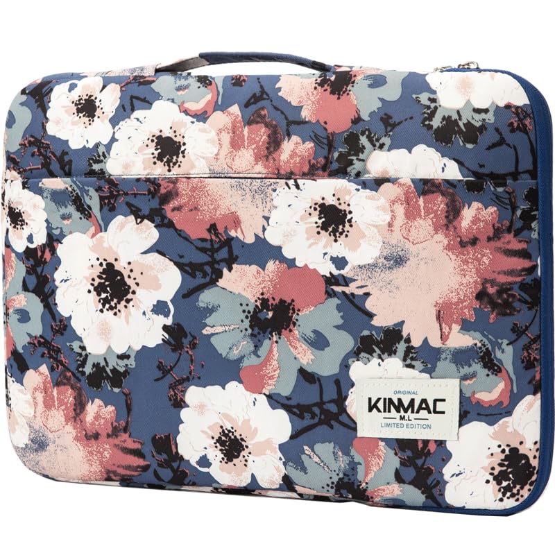 Kinmac 360° Full Cushioned Water Resistant Laptop Sleeve Case for MacBook Pro 16/15 inch & 15.6 inch Laptops - Protective Computer Bag with Shock Absorption (Camellia Design) - Perfect for Travel, Office & School Use