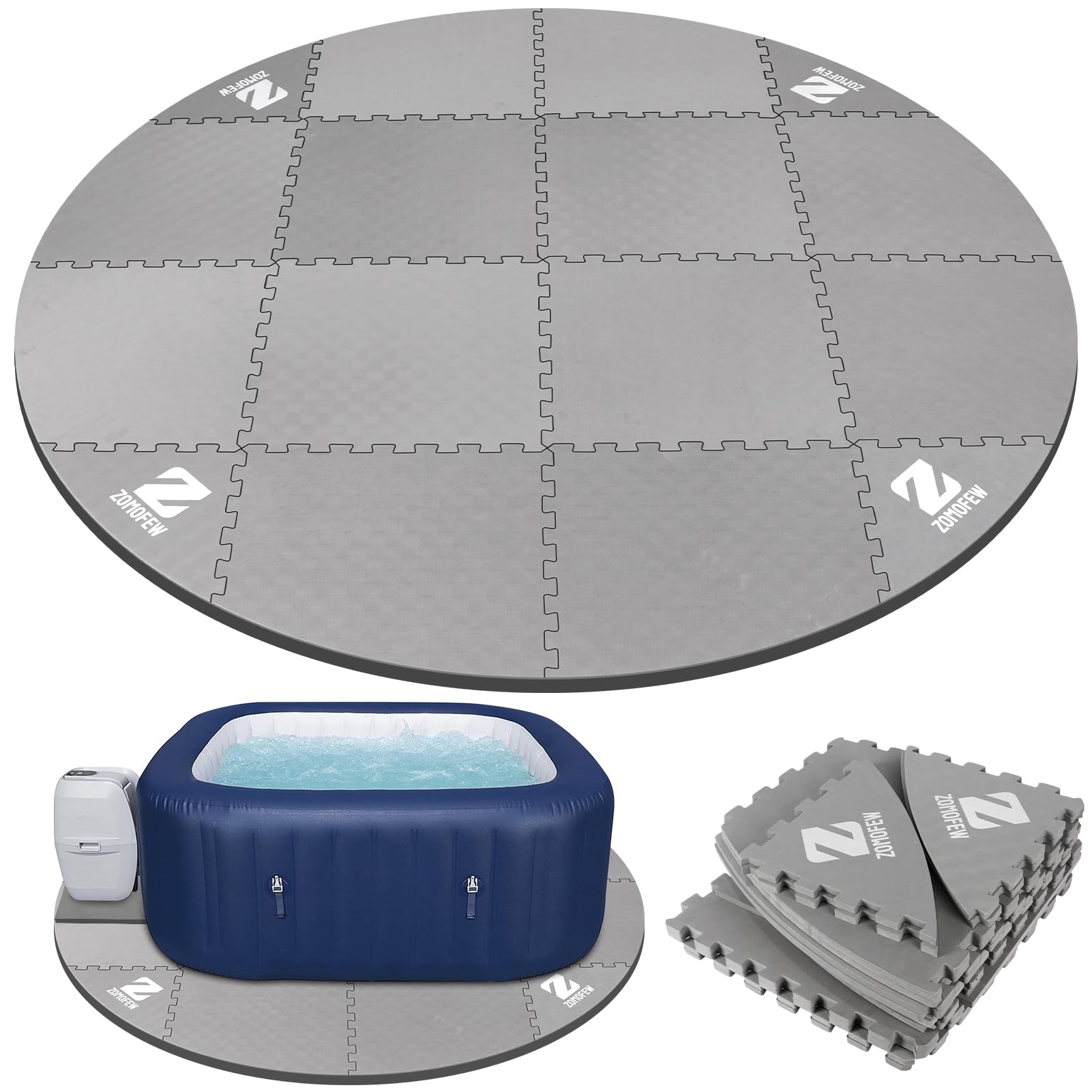 **Upgraded 77IN Hot Tub Mat for Inflatable Tubs - Thickened EVA Foam Padding, Non-Slip Foundation for Outdoor Hot Tubs & Spas - Interlocking Patio Tiles (1/2