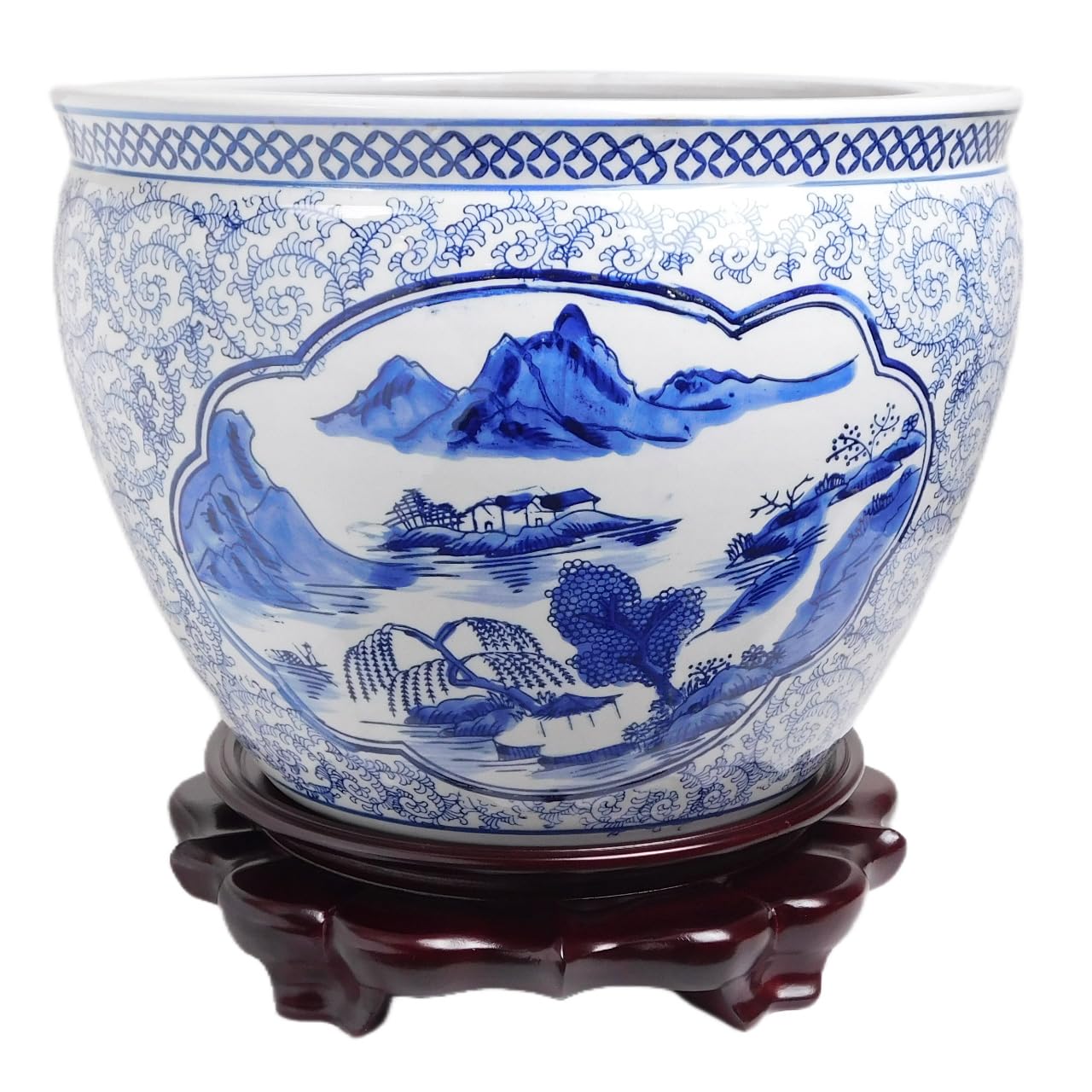 Blue and White Porcelain Garden Pots Hand-Painted Landscape Design - 16