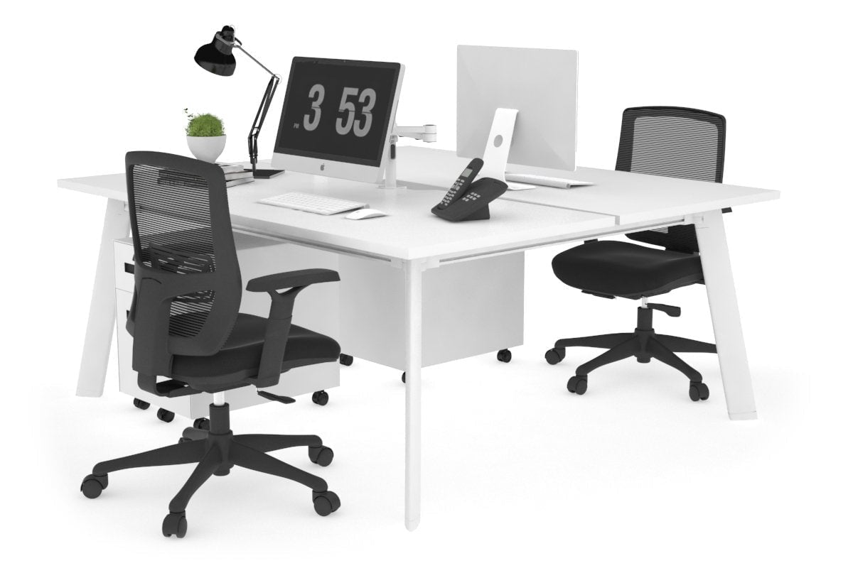 2 Person Workstation with White Frame - 1800L x 800W Switch Desk with Cable Management Scallop for Office & Home Workspace