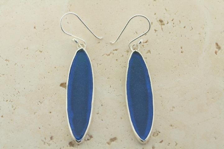 Handmade Denim Spear Seaglass Earrings - Bohemian Beach Jewelry for Women - Perfect for Summer Vacations & Beach Weddings