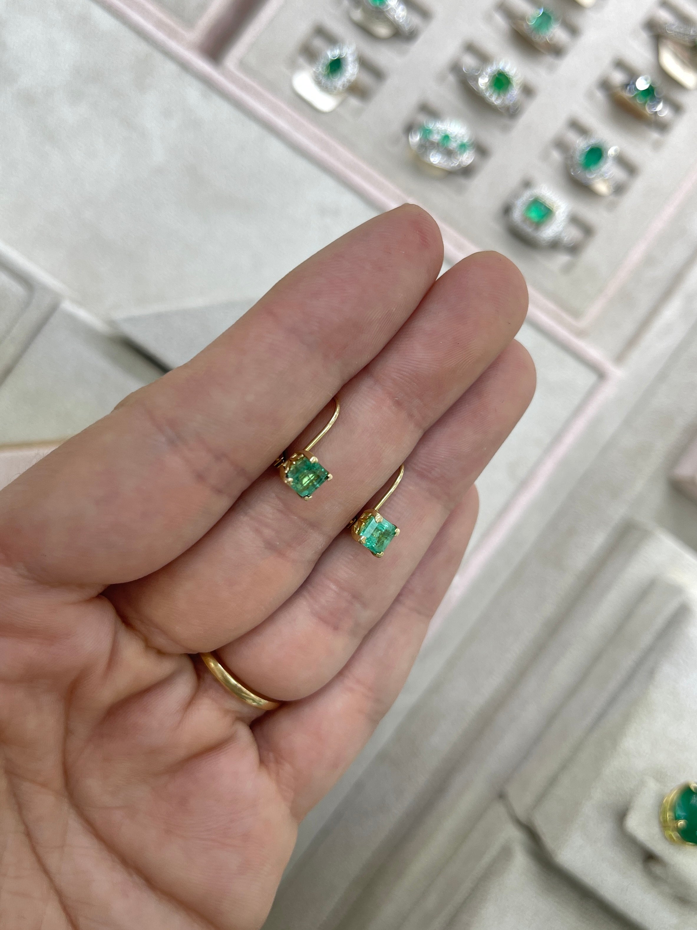 1.44tcw Square Emerald Leverback Fleur De Lis Earrings 14K Gold - Elegant Dangle Earrings for Women, Perfect for Weddings, Parties & Special Occasions