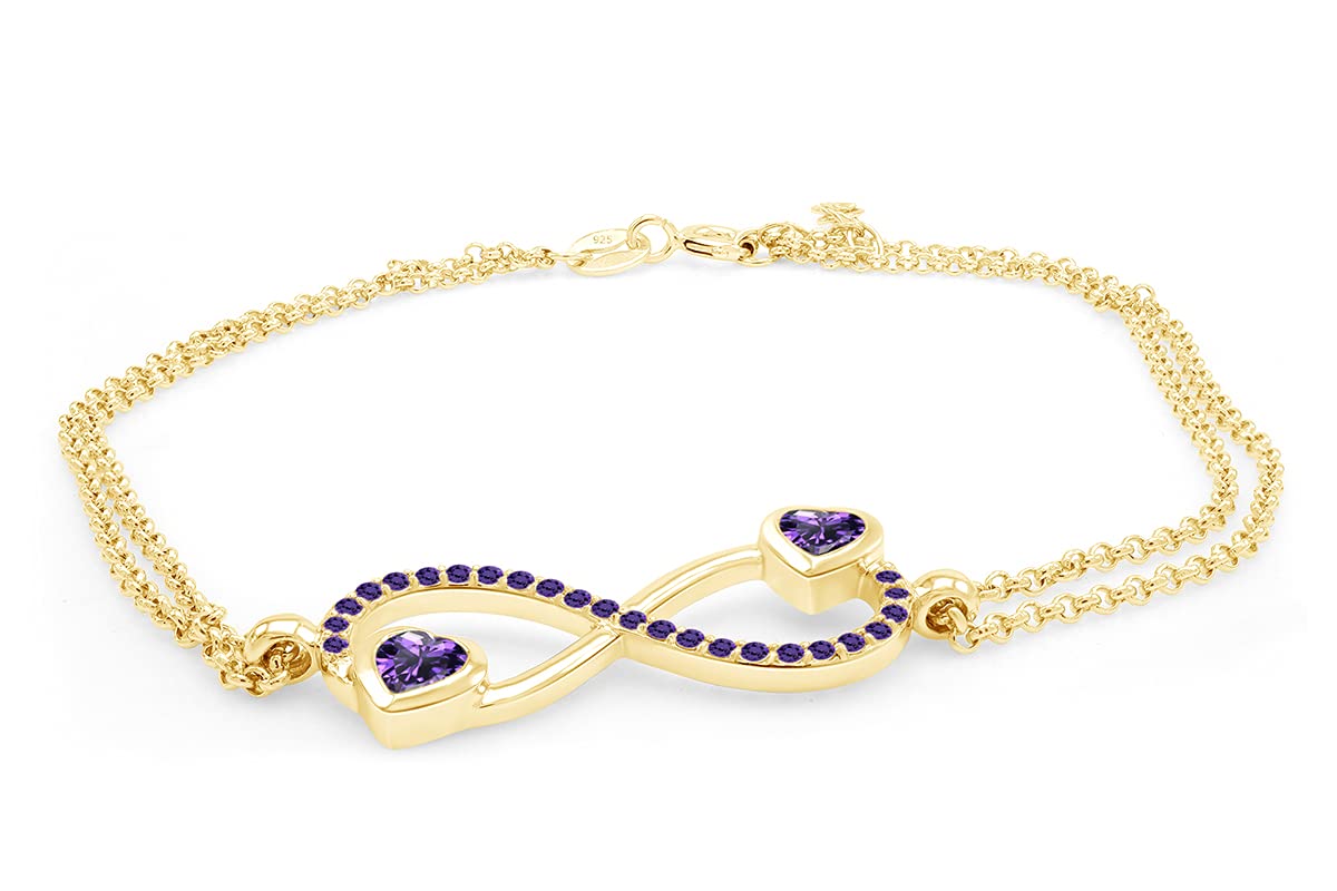 14K Yellow Gold Over Sterling Silver AFFY Simulated Gemstone Infinity Heart Chain Bracelet for Women - Elegant Gift for Valentine's Day, Anniversary & Special Occasions