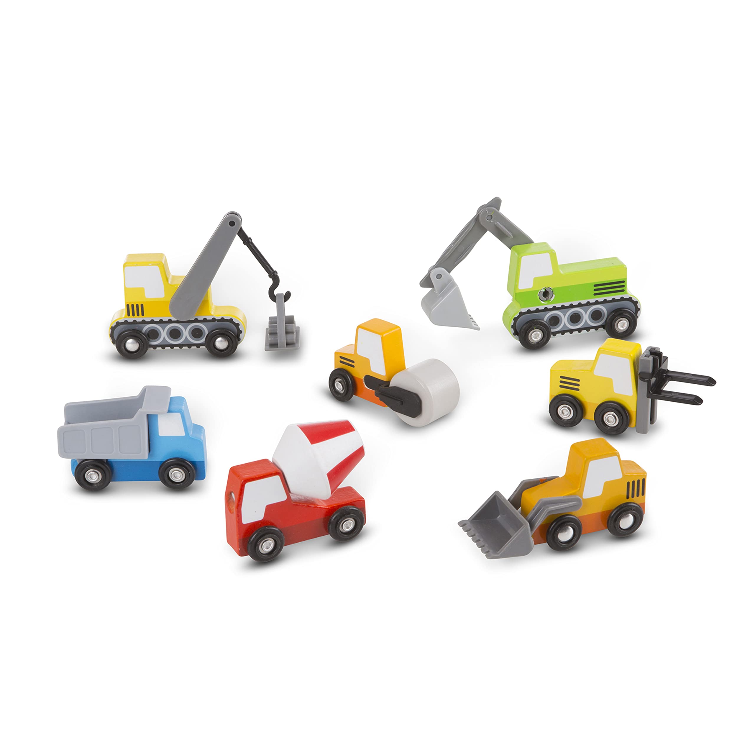 Melissa & Doug Wooden Construction Site Vehicles Set with Storage Tray - 8 Piece Kids Construction Toy Trucks & Cars for Toddlers Age 3+ | Pretend Play, Birthday Gifts, Early Learning Activities