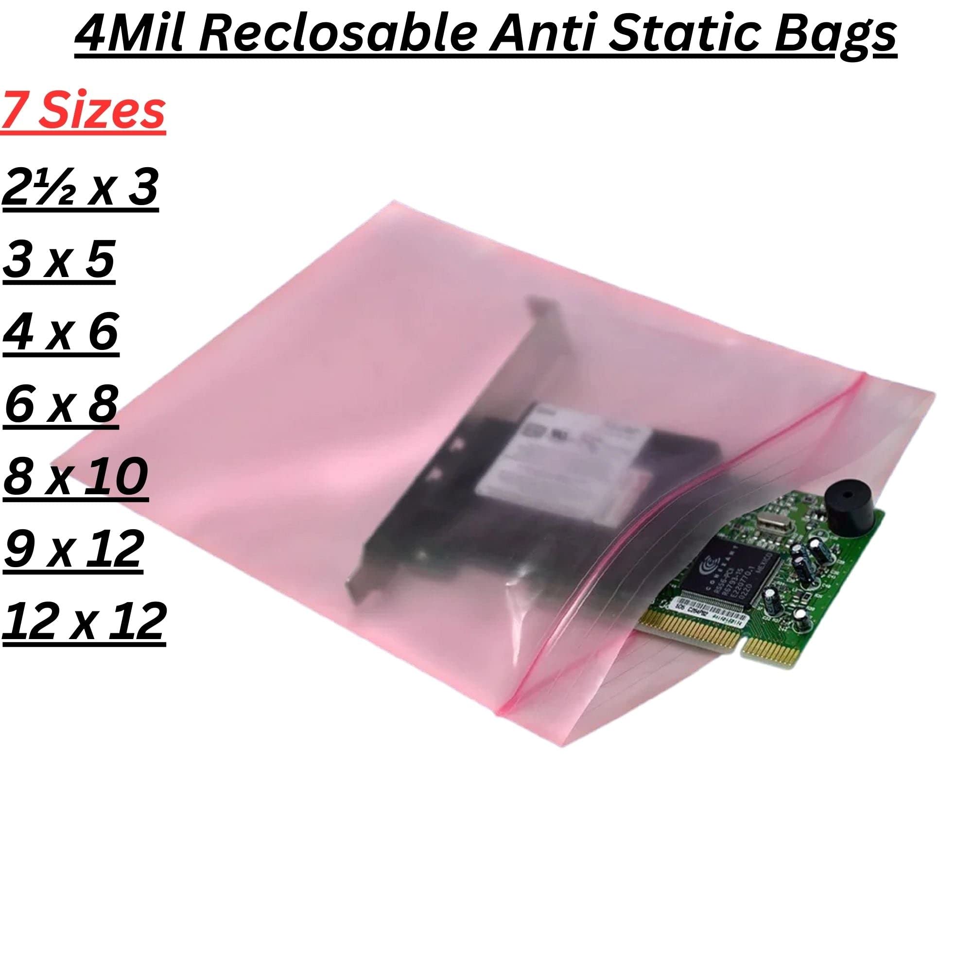 100 Pack 4 Mil Heavy Duty Reclosable Plastic Bags - 3x5 Inches Pink Anti-Static Zipper Sealable Bags for Small Business Packaging | Ideal for Jewelry, Crafts, Electronics & Office Organization