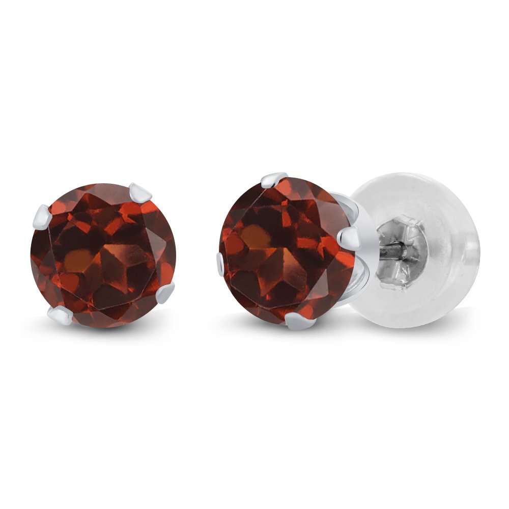 1.00 Ct Round 5MM Garnet 10K White Gold Stud Earrings for Women & Men - Gem Stone King | Elegant Jewelry Gift for Anniversary, Birthday & Special Occasions