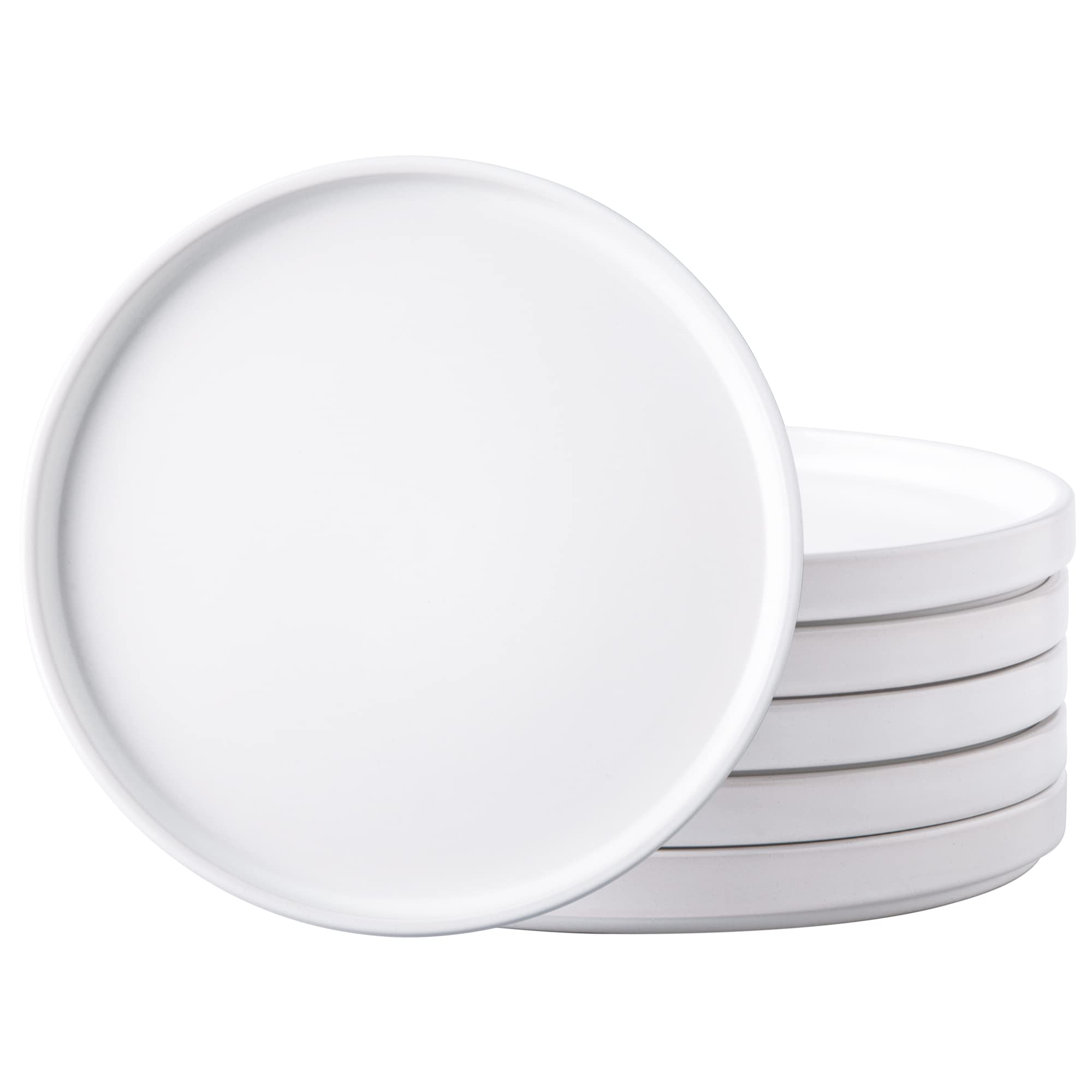 AmorArc 6-Piece Matte White Ceramic Plates Set - 8 Inch for Kitchen, Dining & Entertaining
