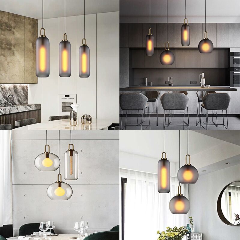 Modern LED Matte Surface Ash Grey Glass Pendant Light - Stylish Hanging Fixture for Kitchen, Dining Room & Bedroom Lighting