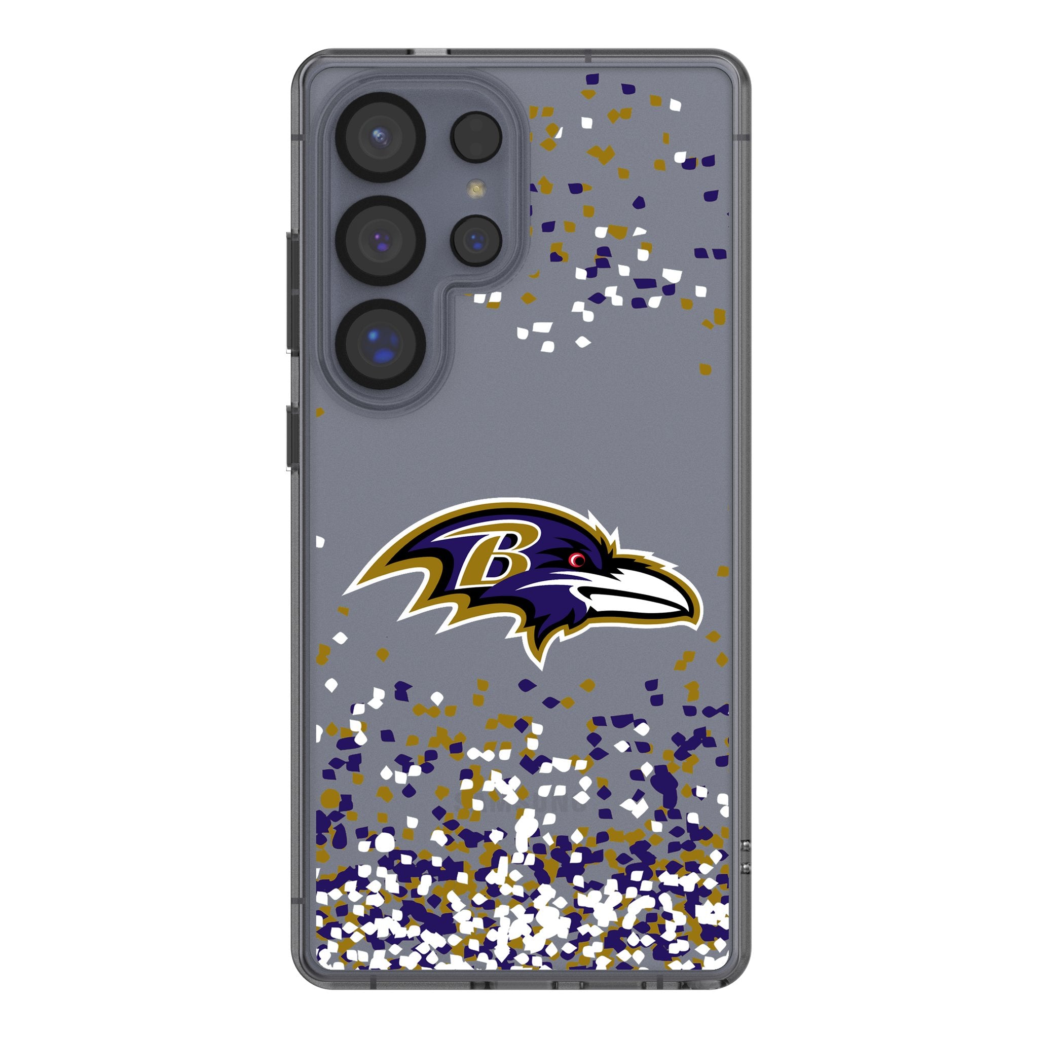 Baltimore Ravens Confetti Clear Phone Case for Samsung Galaxy S21/S22/Ultra - Shatterproof Protective Cover for Football Fans - Perfect for Game Day & Tailgating