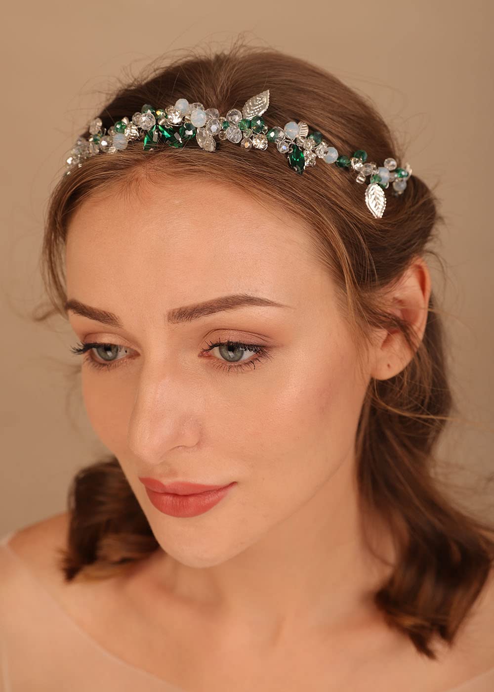 Denifery Makeup Rhinestone Green Crystal Wedding Hair Vine Headband – Elegant Bridal Hair Accessories for Women & Girls – Perfect for Weddings, Prom, Parties & Special Occasions