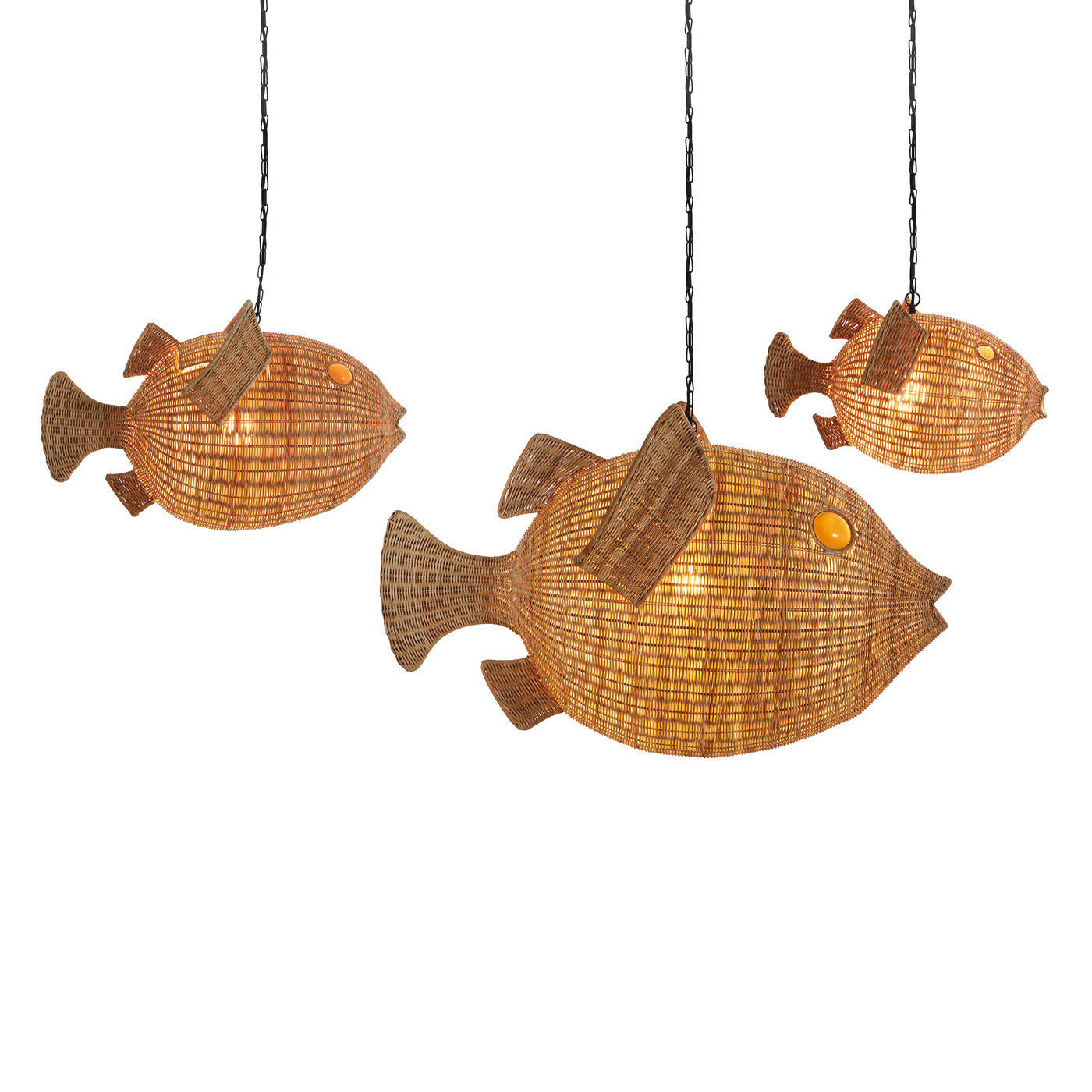 Wicker Blowfish Medium Pendant Light - Handwoven Rattan Chandelier for Coastal, Boho, or Beach House Decor - Perfect for Living Room, Bedroom, or Dining Area Lighting