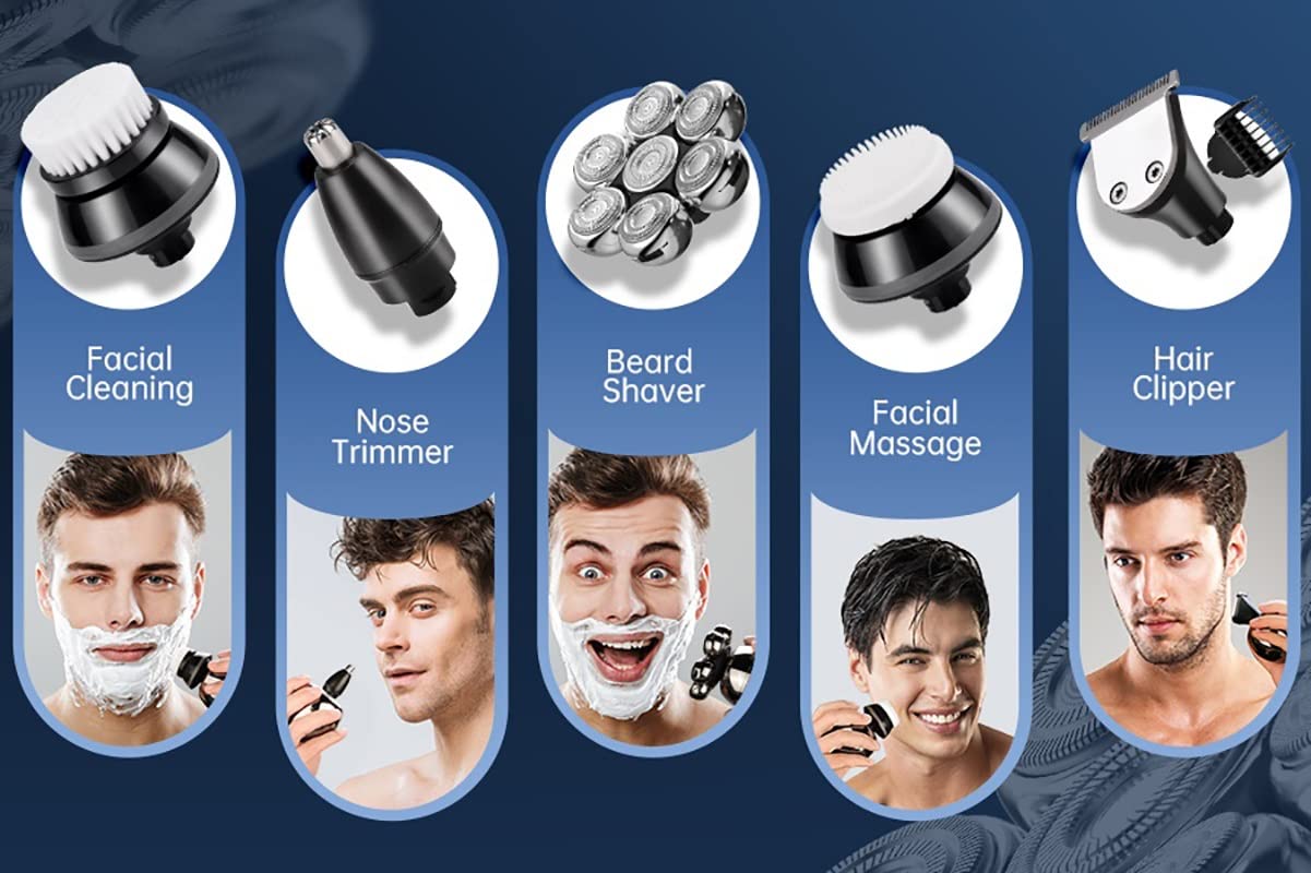 7D Electric Razor for Men - 6-in-1 Wet/Dry USB Rechargeable Head Shaver & Bald Clipper Trimmer | Perfect for Travel, Gym & Home Grooming