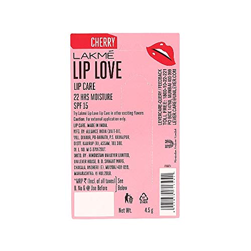 Lakmé Lip Love Chapstick with SPF 15 - Cherry Flavor (4.5g) & Lakmé Nail Polish Remover (27ml) - Moisturizing Lip Balm & Quick Nail Color Removal for Daily Beauty Care