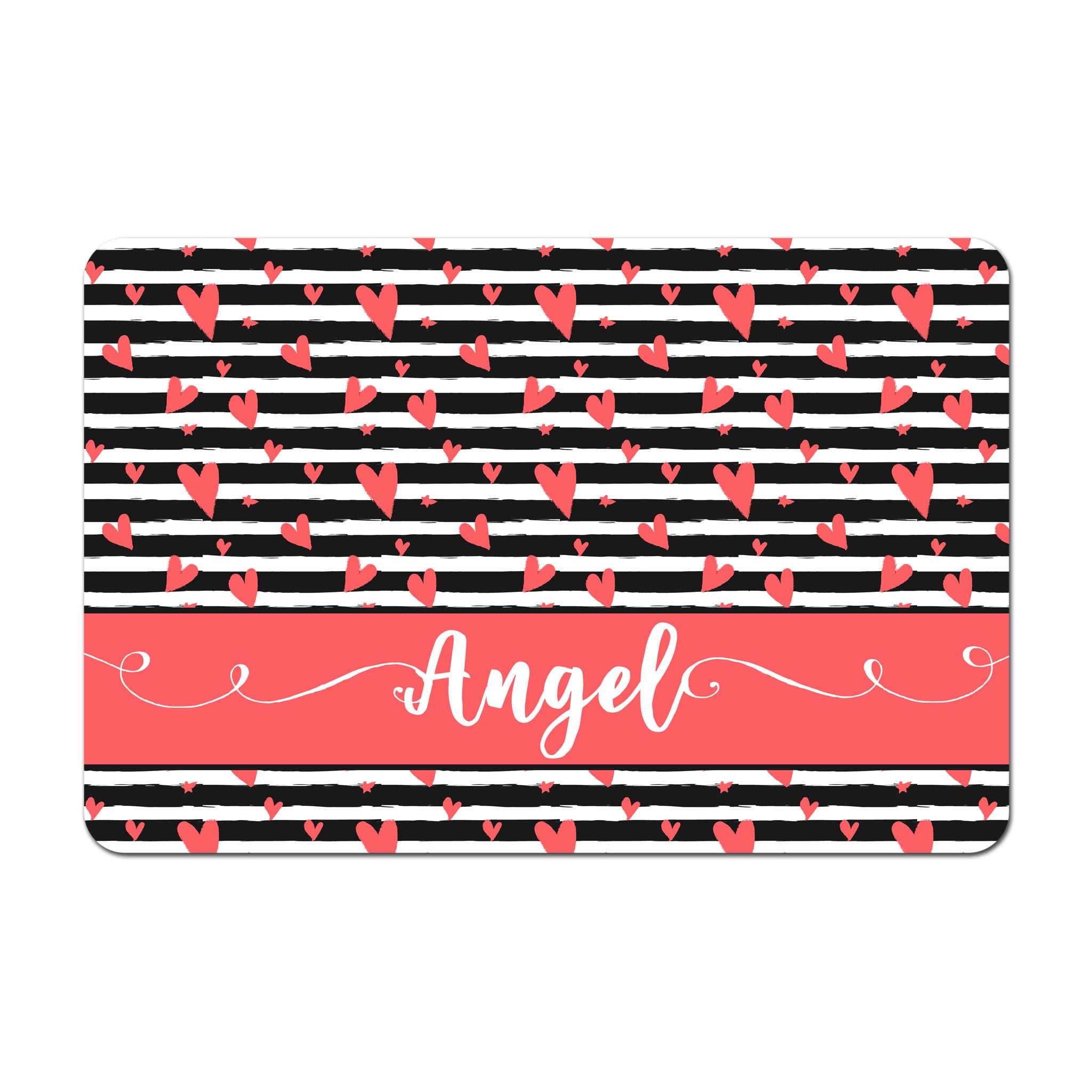Personalized Pet Bowl Mat - Non-Slip Dog Food Mat with Black Stripes & Red Hearts - Perfect for Dog Lovers - Ideal for Mealtime, Water Bowls, and Mess-Free Feeding Areas