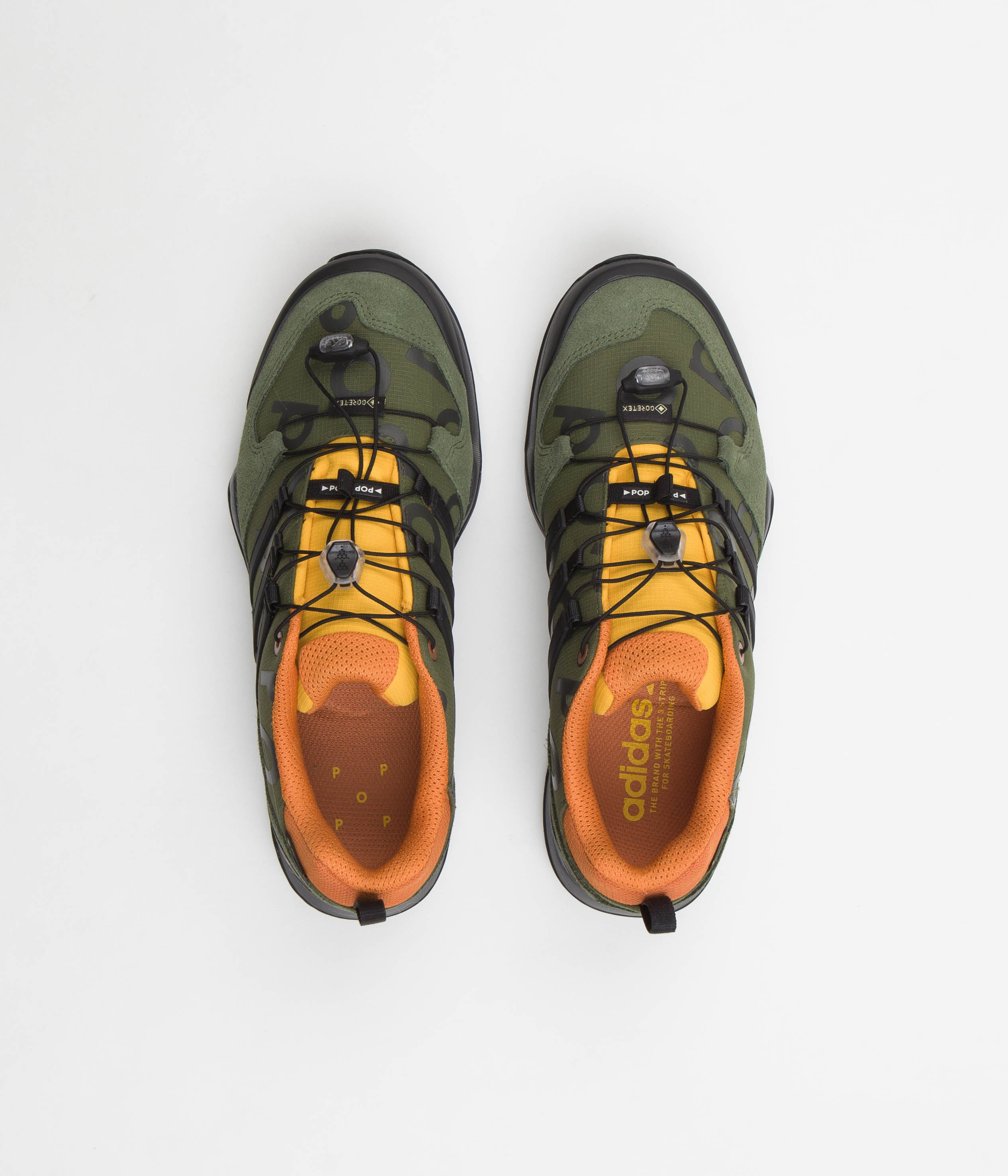 Adidas x Pop Trading Company Swift R2 GTX Running Shoes for Men - Wild Pine / Core Black / Semi Solar Yellow | Waterproof Trail Running & Outdoor Hiking Sneakers