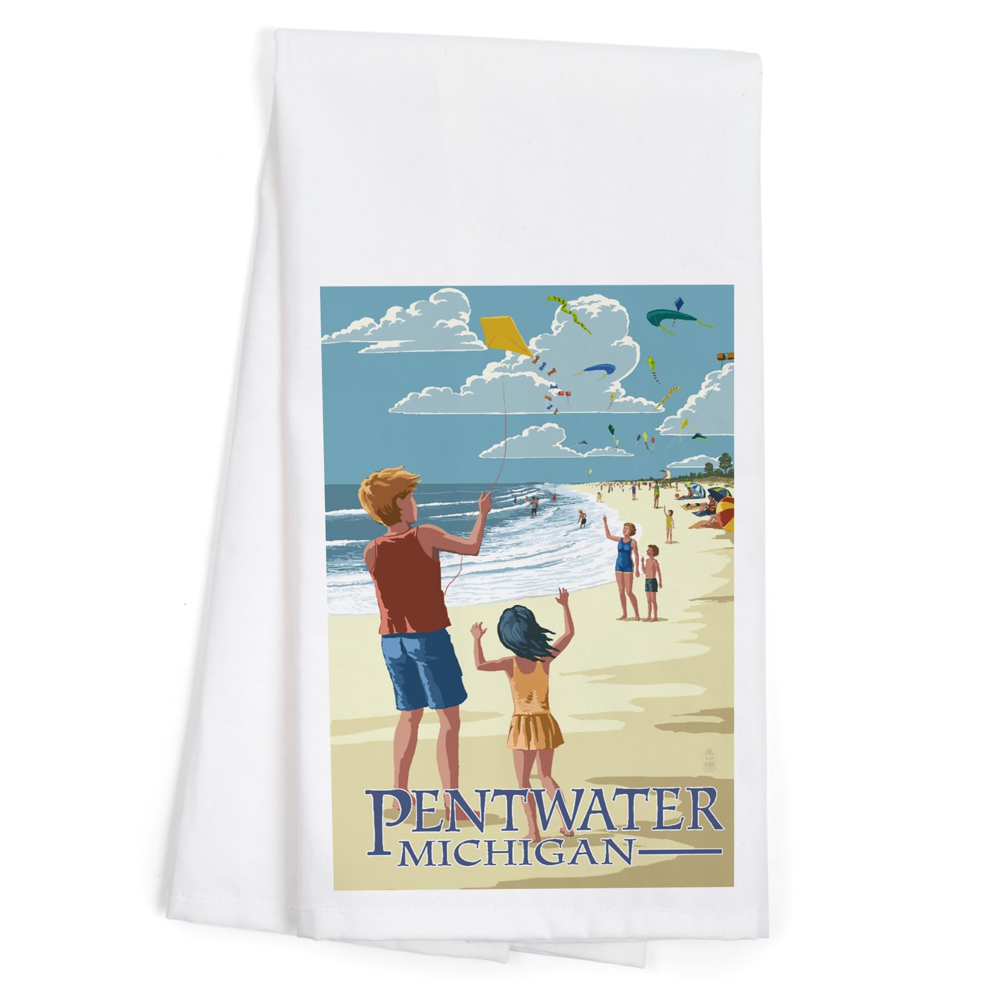 Lantern Press Pentwater Michigan Flying Kites Cotton Tea Towel - Decorative Hand Towel for Kitchen, Bathroom & Home Decor - Perfect for Drying Dishes, Gift Giving & Farmhouse Style