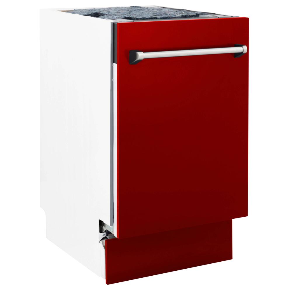 ZLINE 18 Inch Tallac Series 3rd Rack Built-In Dishwasher - Red Gloss Finish, Stainless Steel Tub, Ultra Quiet 51dBa (DWV RG 18) | Perfect for Modern Kitchens, Small Spaces & Energy-Efficient Homes